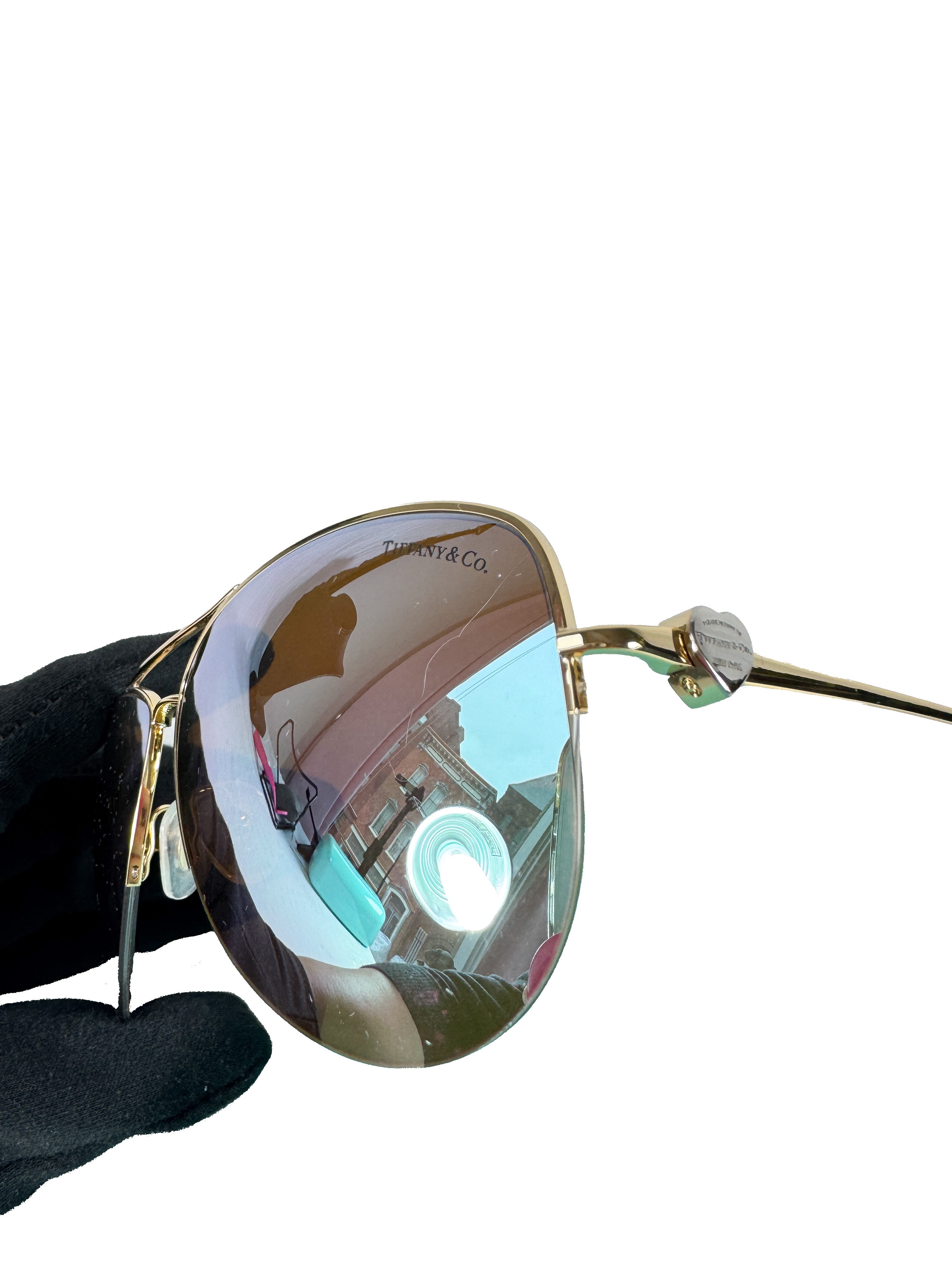 Tiffany & Co blue metallic return to aviator sunglasses TF3021