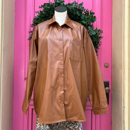 Hyfve brown faux leather shirt jacket size L NWT