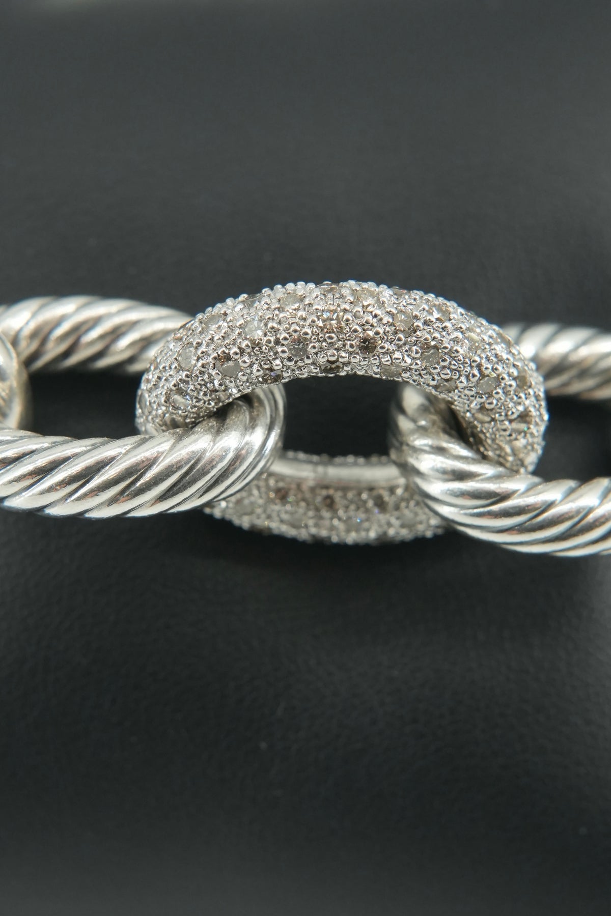 David Yurman sterling silver diamond large oval link bracelet