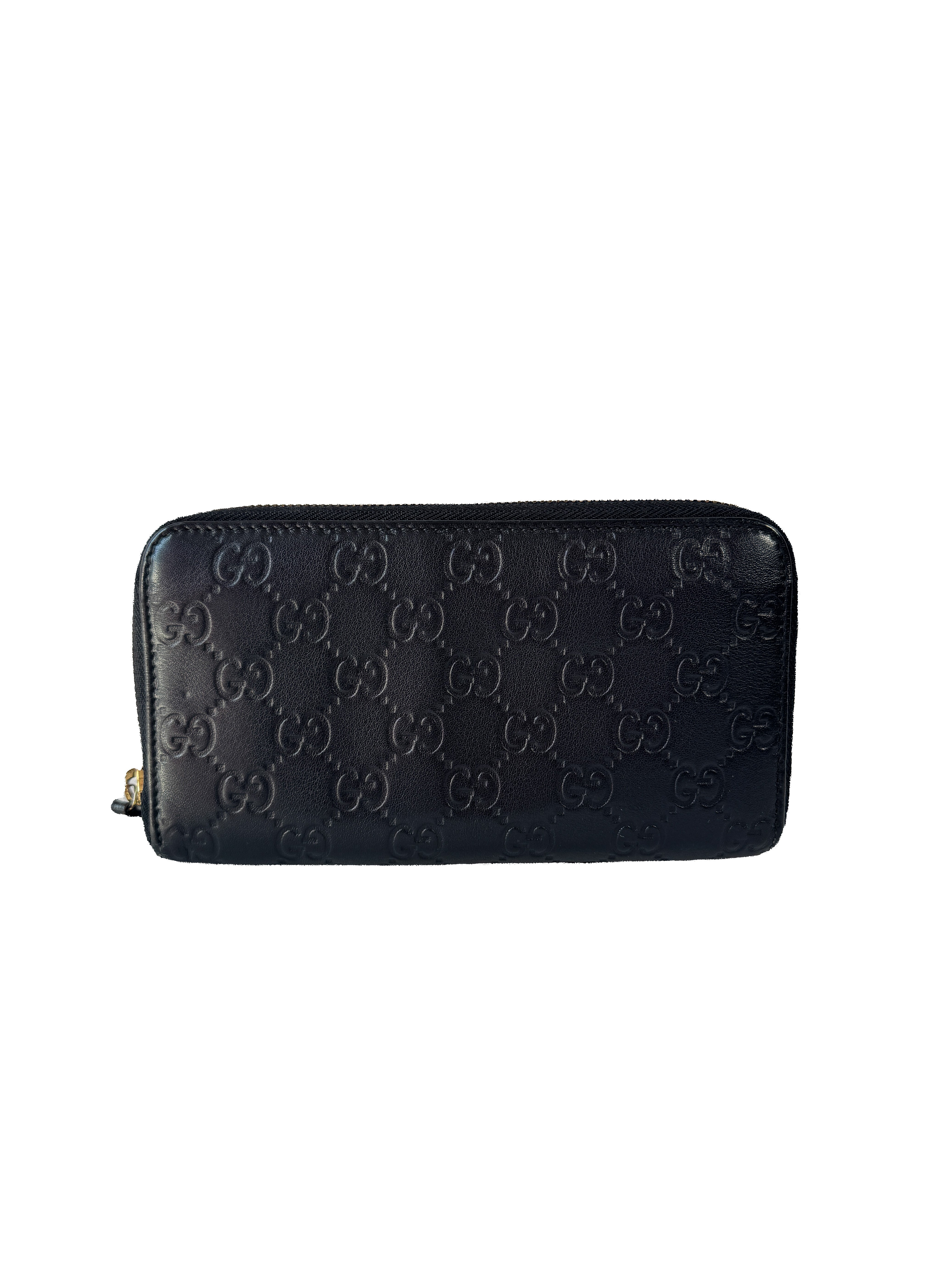 Gucci black leather GG zip around wallet 363423-4276