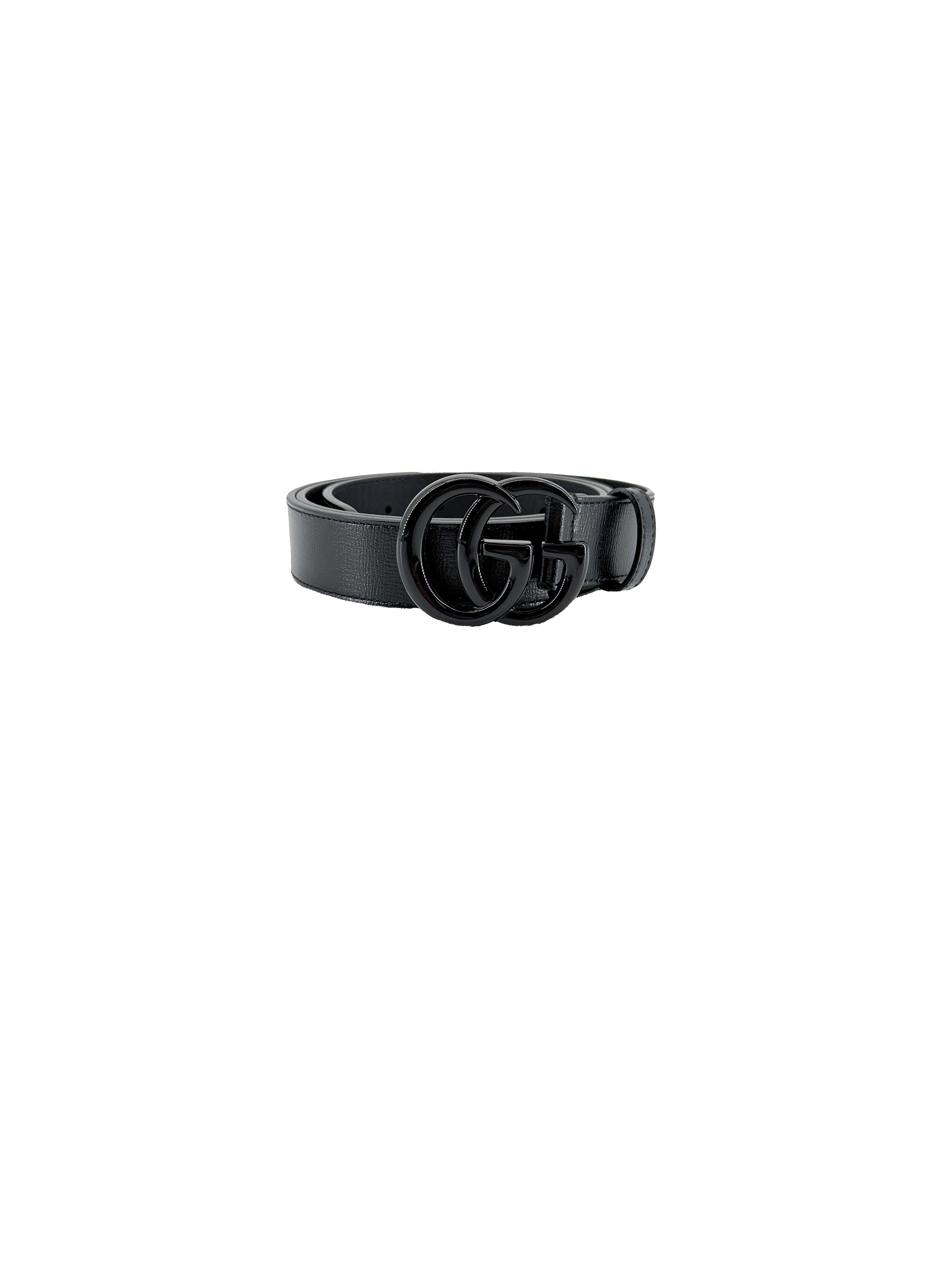 Gucci black leather Azela calfskin monochrome GG belt size 95 414516-18YXV