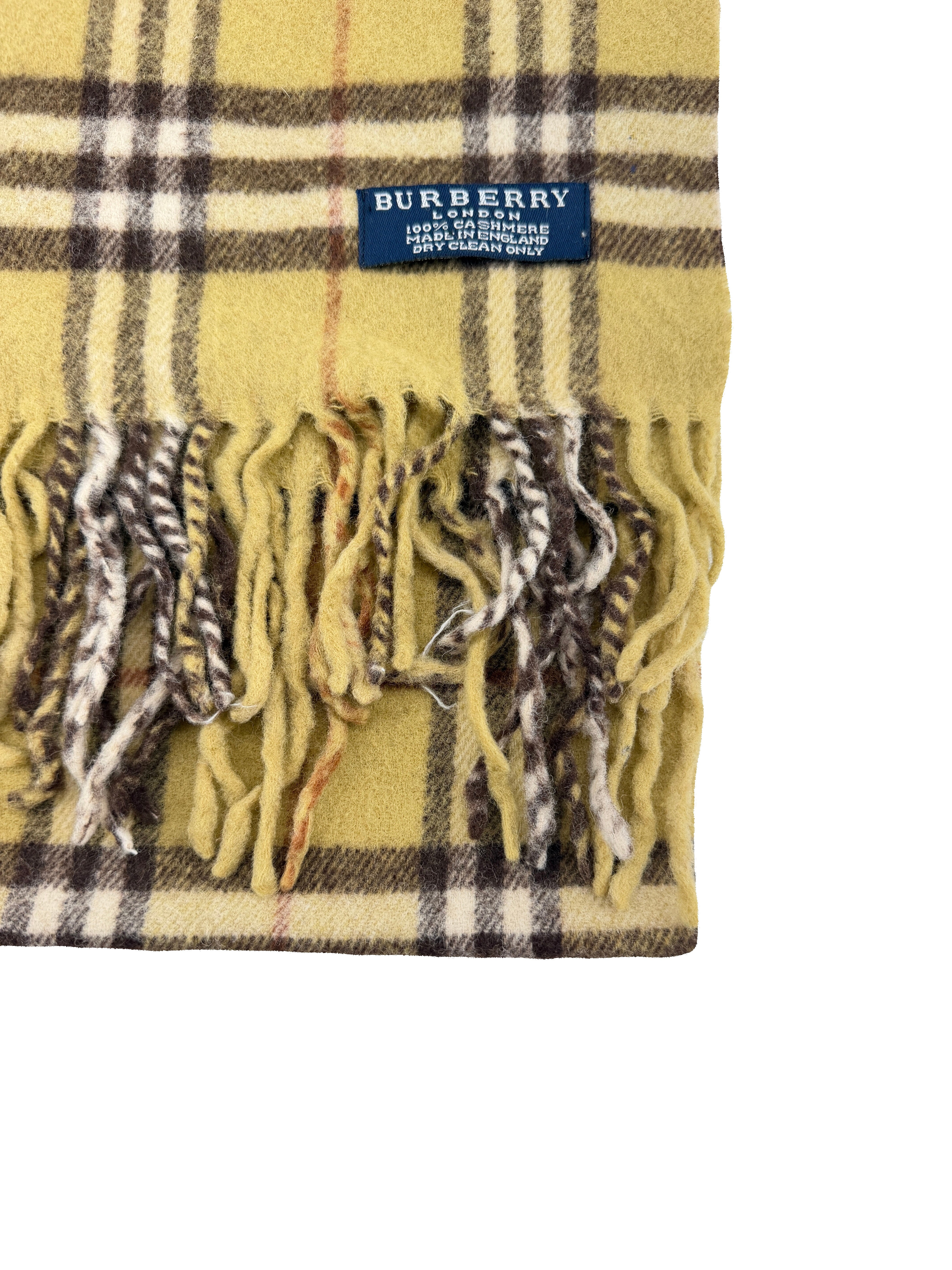 Burberry chartreuse plaid cashmere scarf