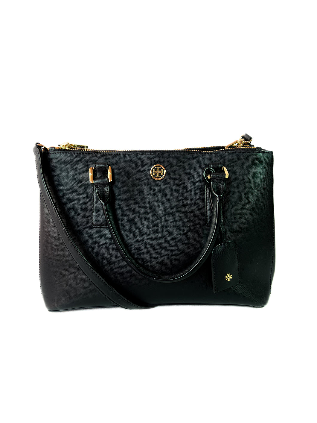 Tory Burch black double zip satchel