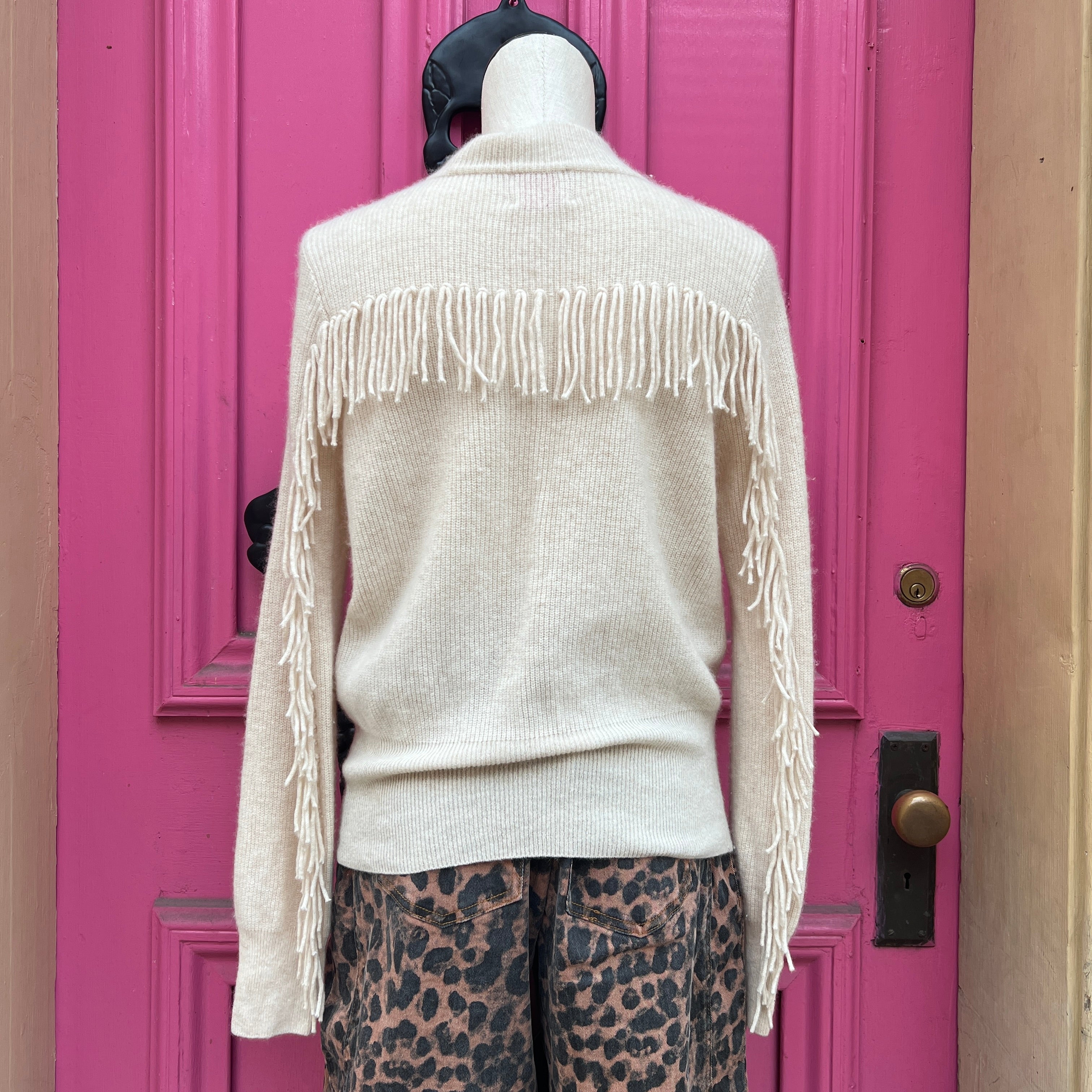 Brodie cream cashmere fringe sweater size L