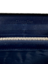 Christian Dior navy patent leather Cannage Lady Dior zip around wallet