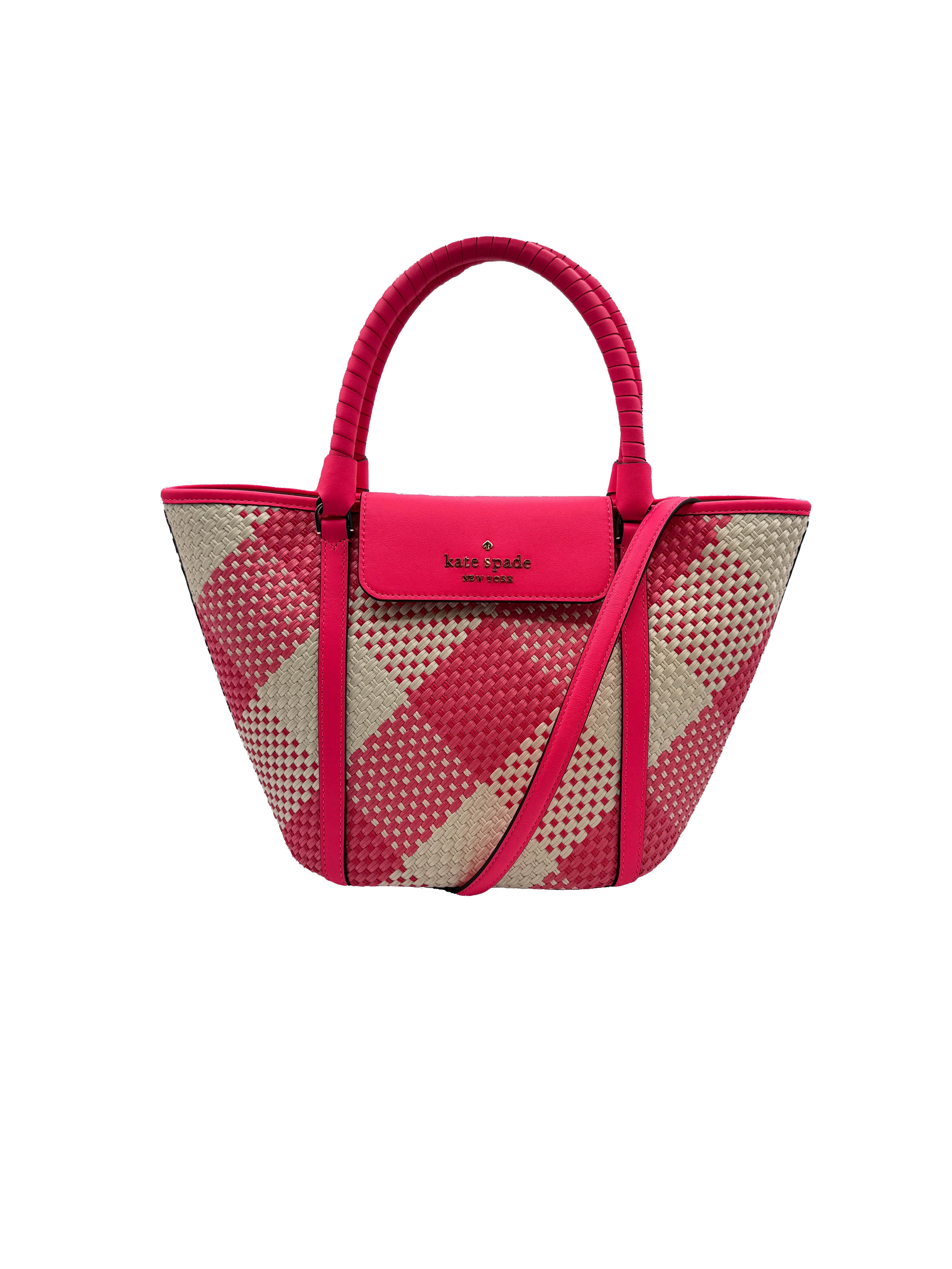 Kate Spade pink white Cruise Gingham medium tote NWT