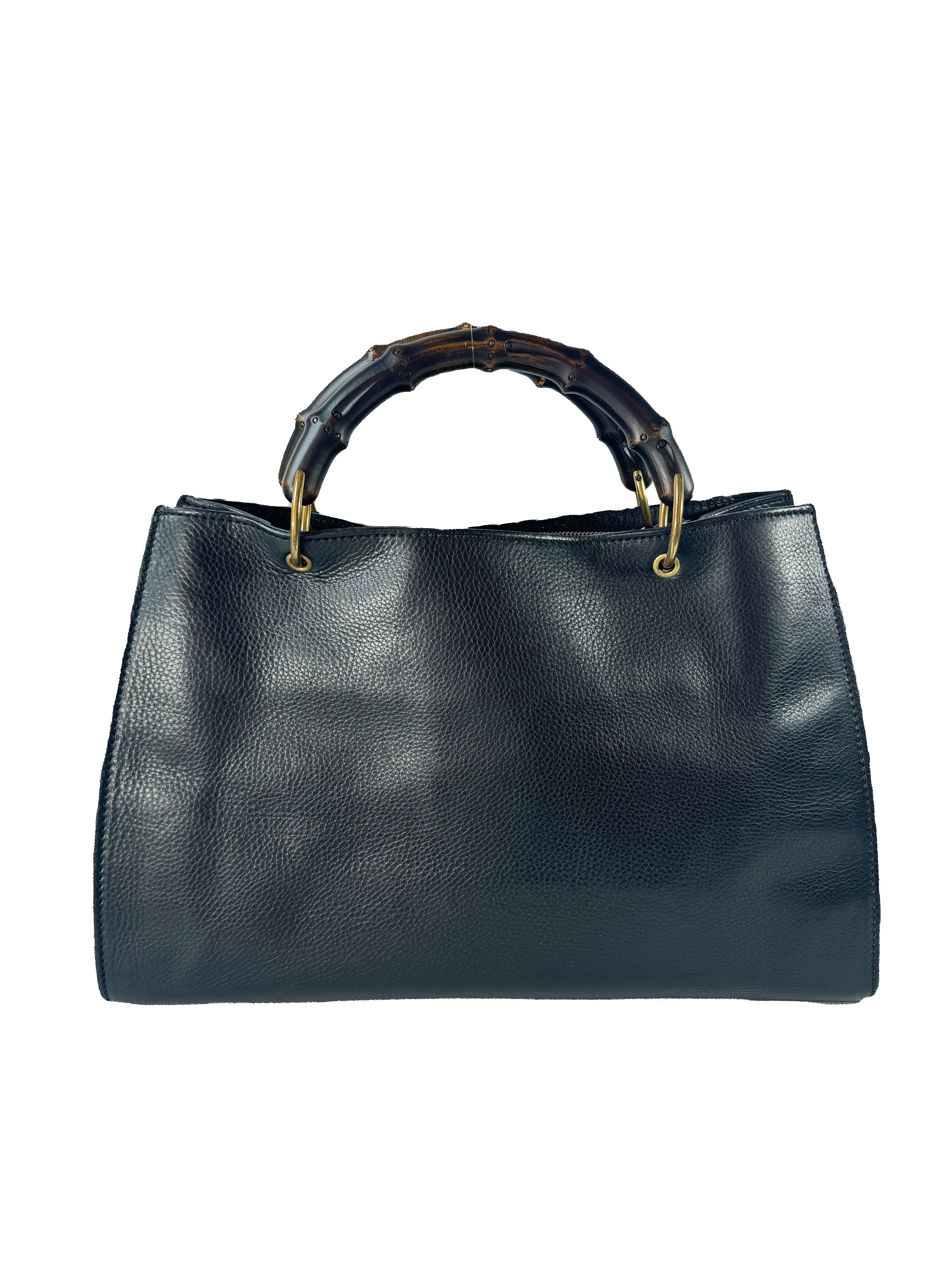 Gucci black leather Bamboo handle bag 109138 002058