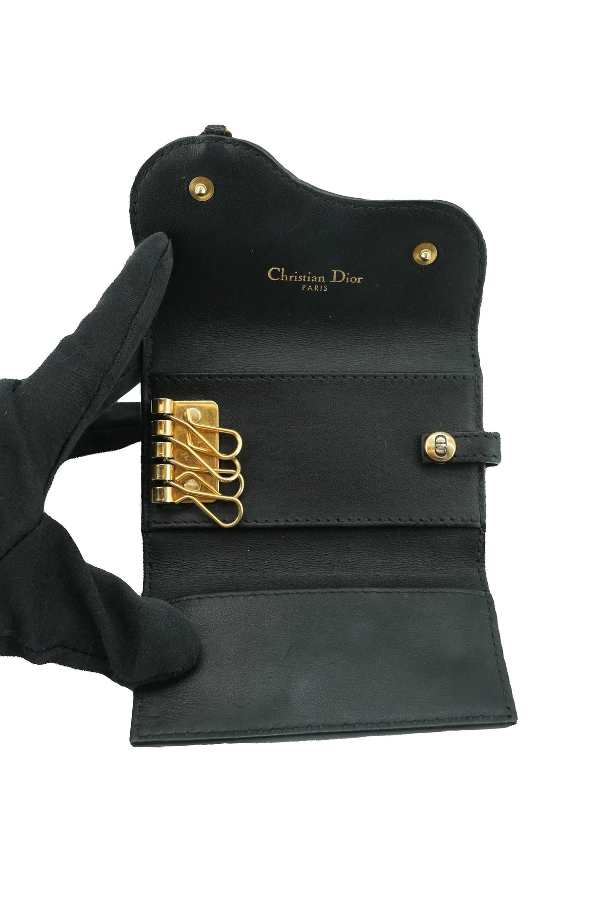 Christian Dior vintage black Saddle 4 key holder 1212