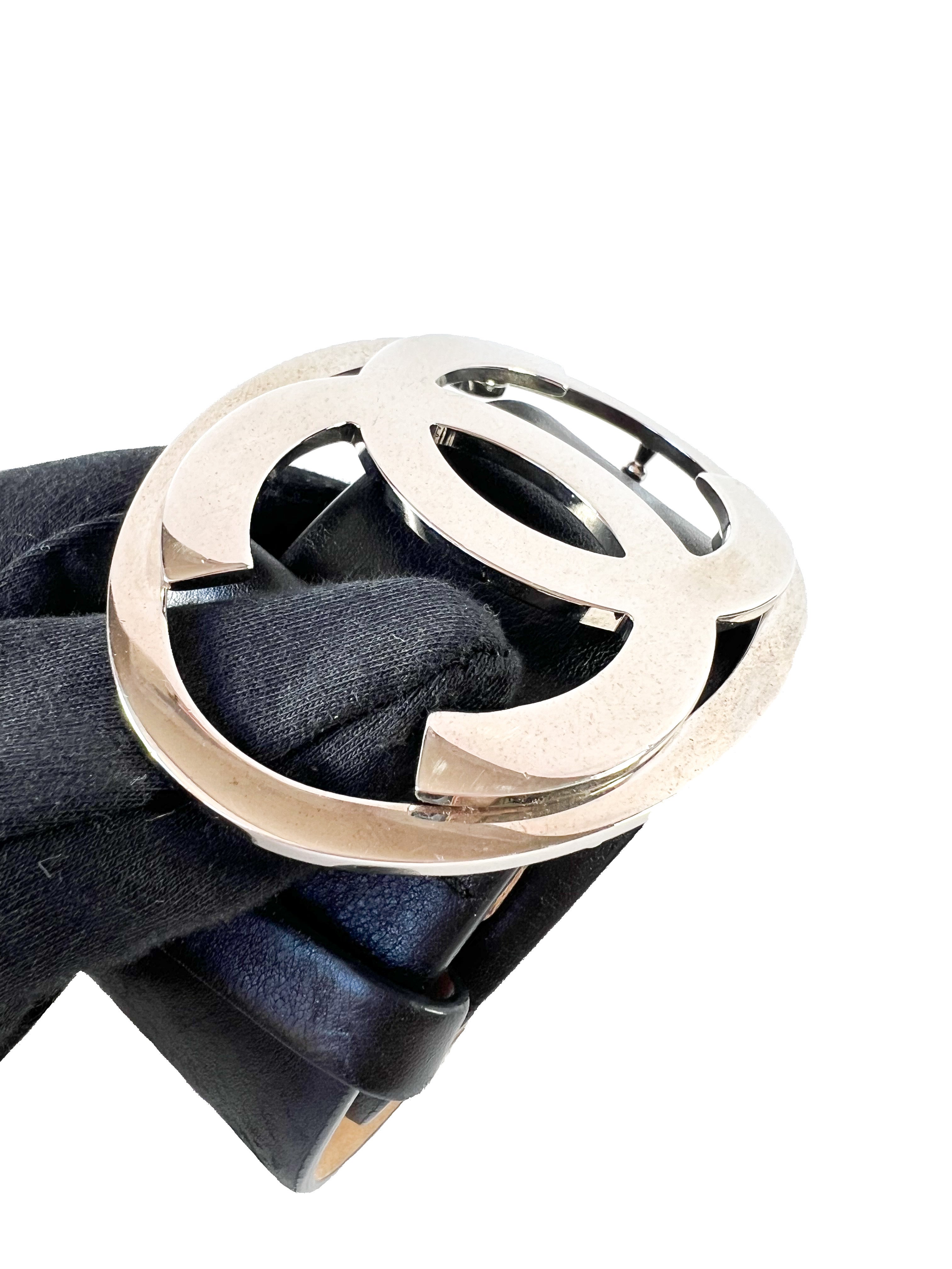 Chanel black calfskin CC leather belt size 80 32