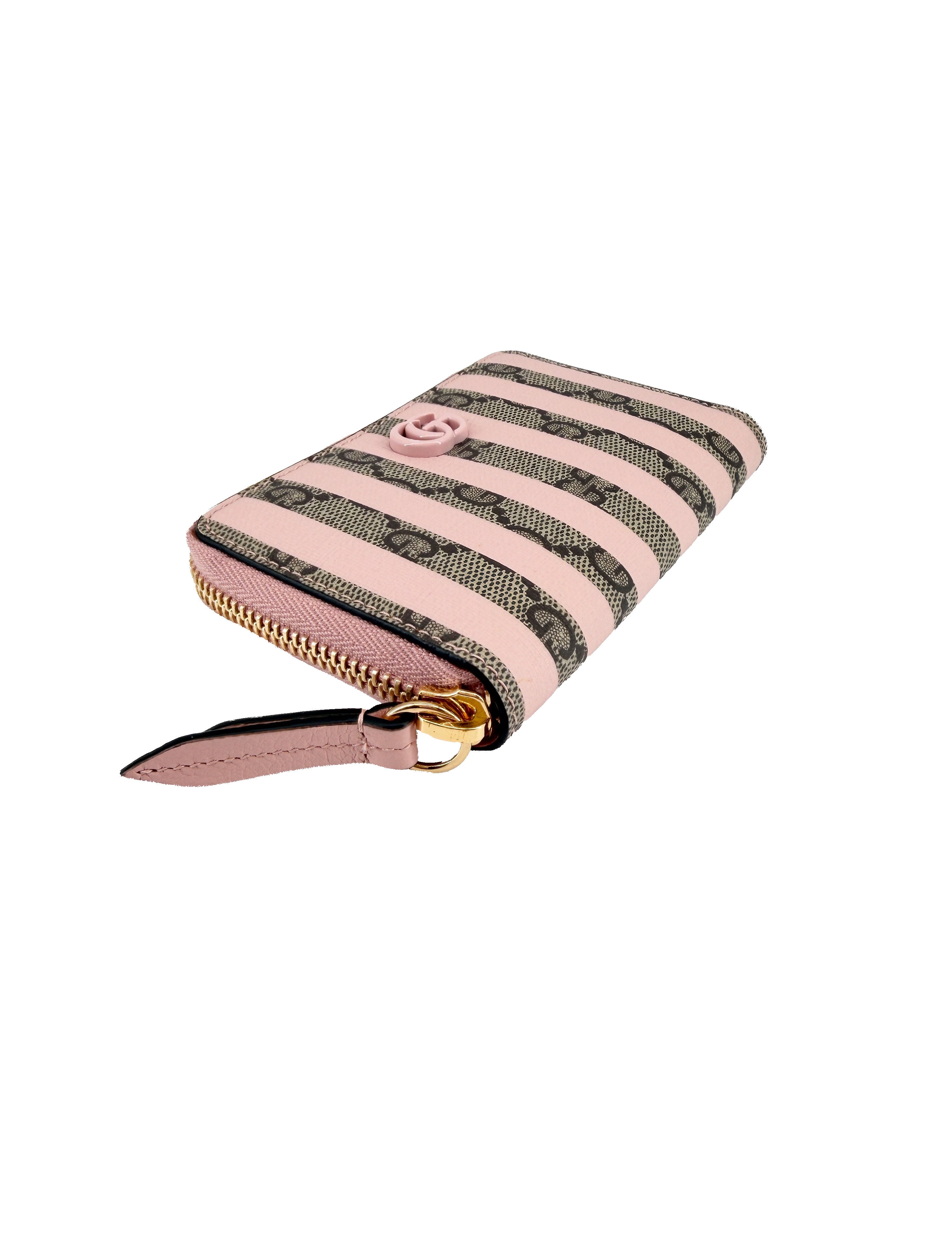 Gucci brown GG pink striped key holder wallet 701485-4184