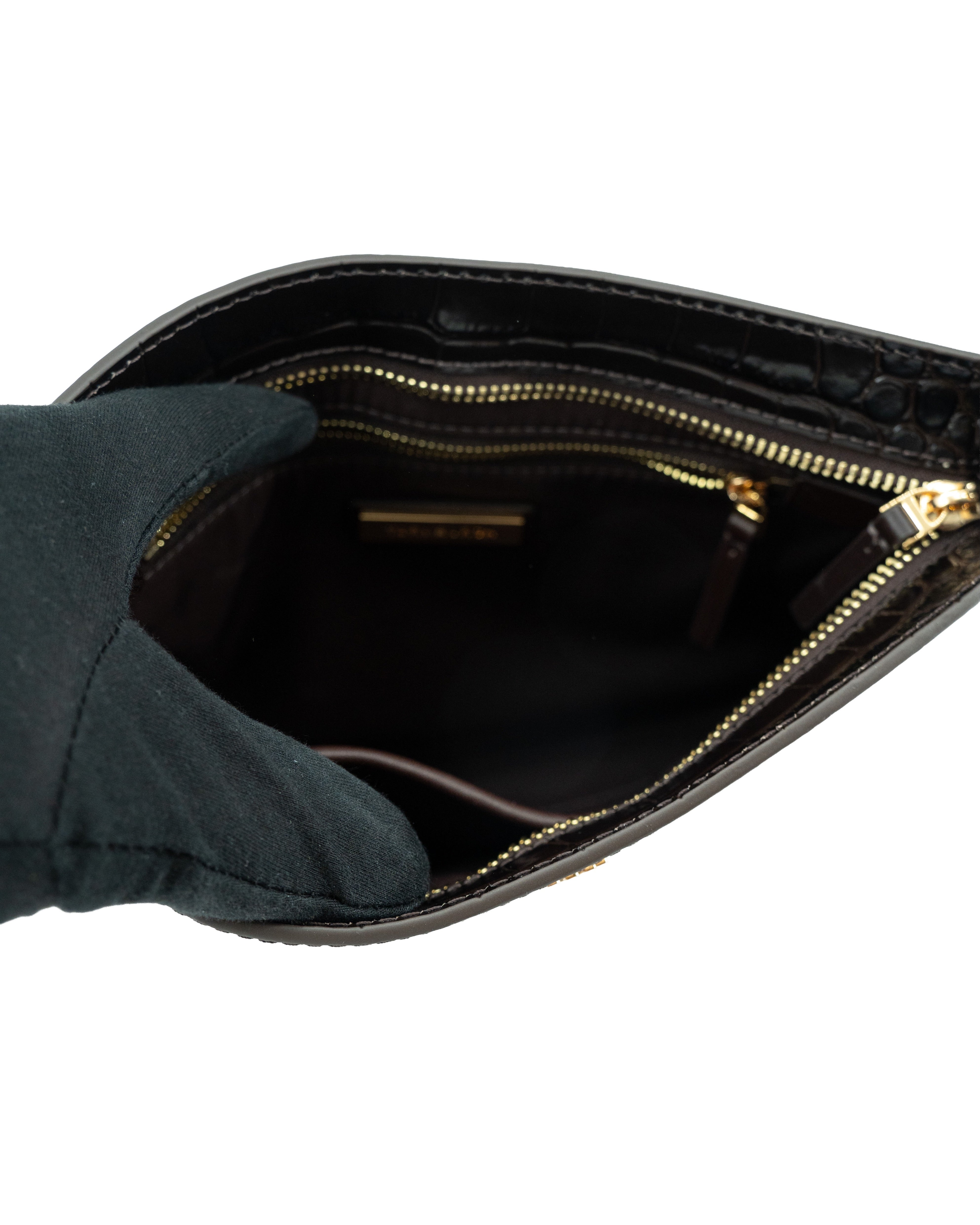 Tory Burch brown Blake croc embossed leather crossbody