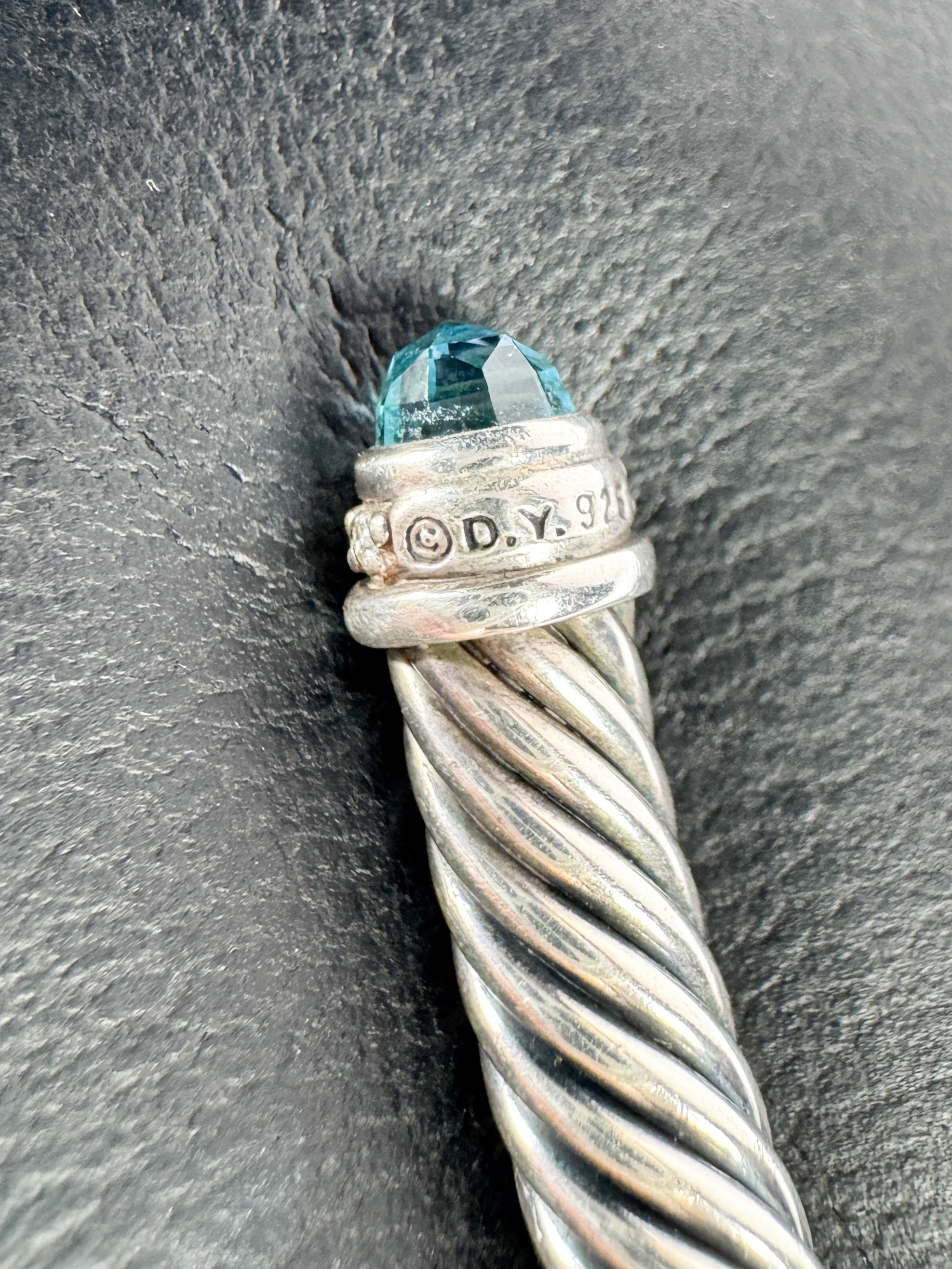 David Yurman sterling silver, blue topaz, diamond 5mm cable classic bracelet