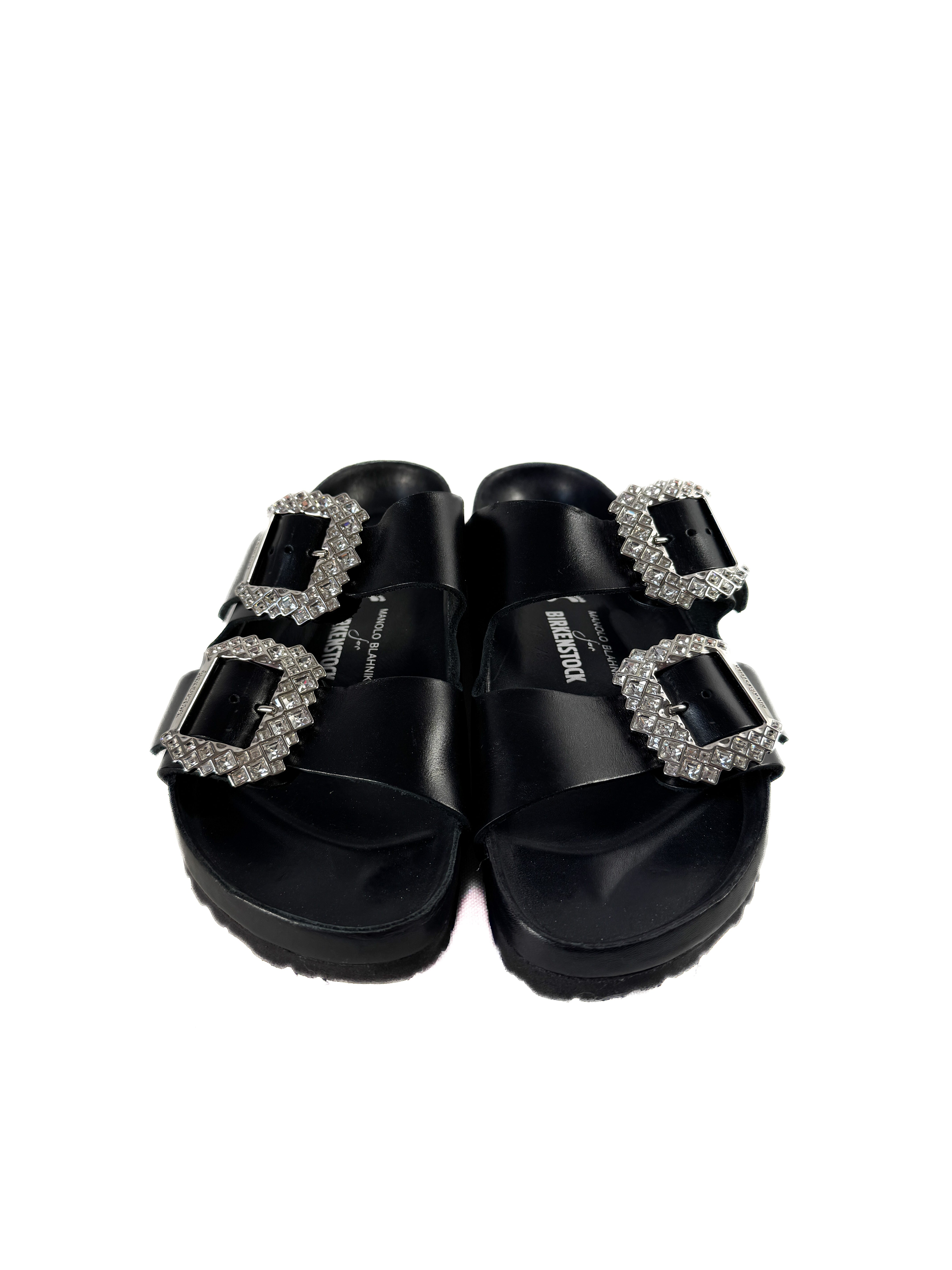 Manolo Blahnik x Birkenstock black leather Arizona sandals size 39 (8) retail $975
