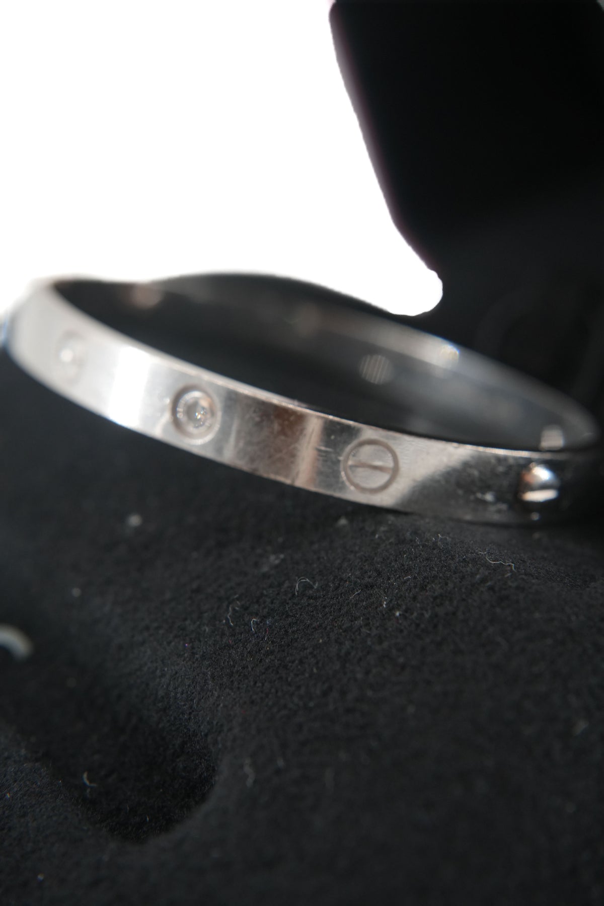 Cartier love 4 diamond 18k white gold bracelet size 17 PYC386