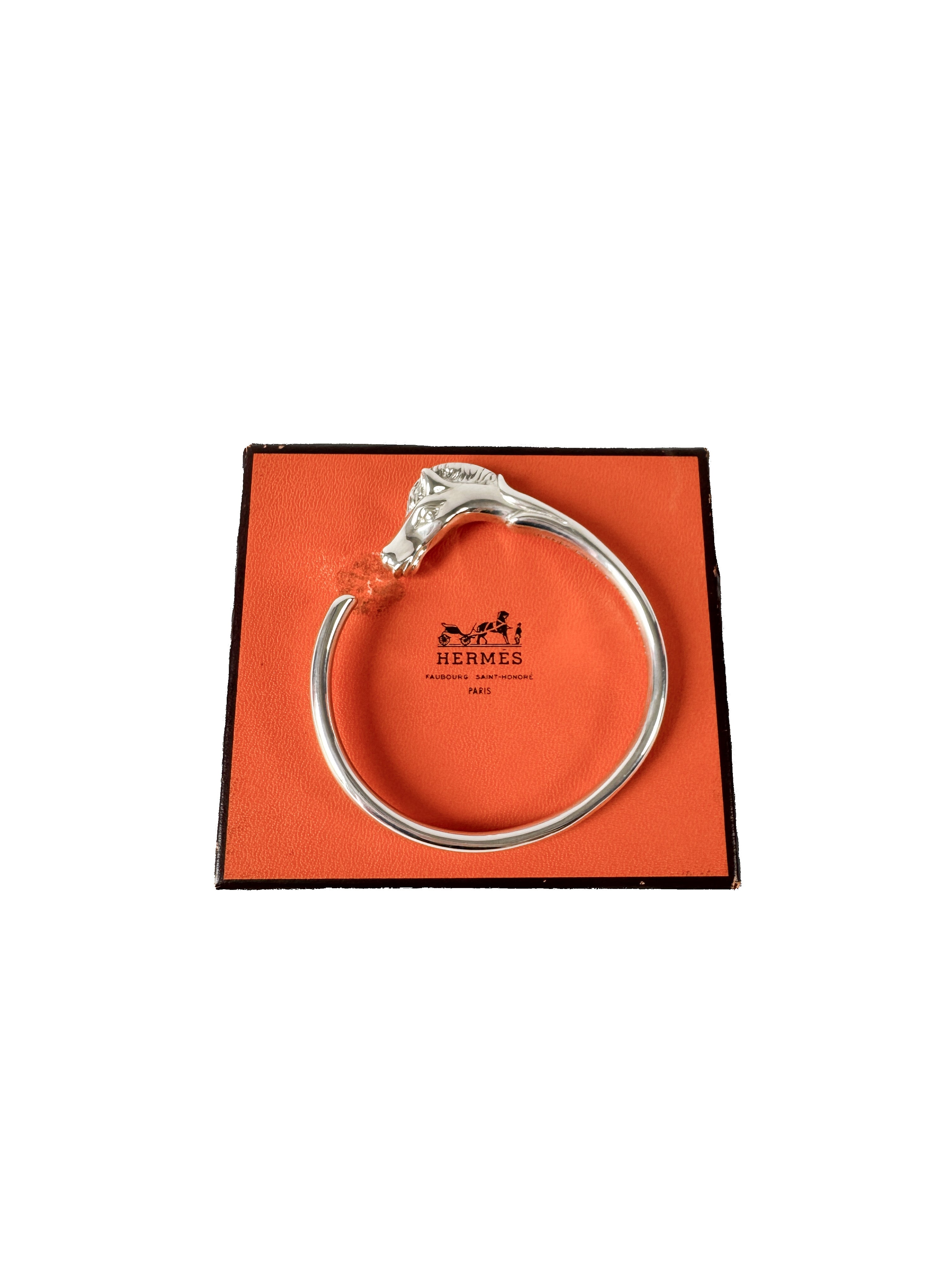 Hermès silver tone Galop cheval bangle