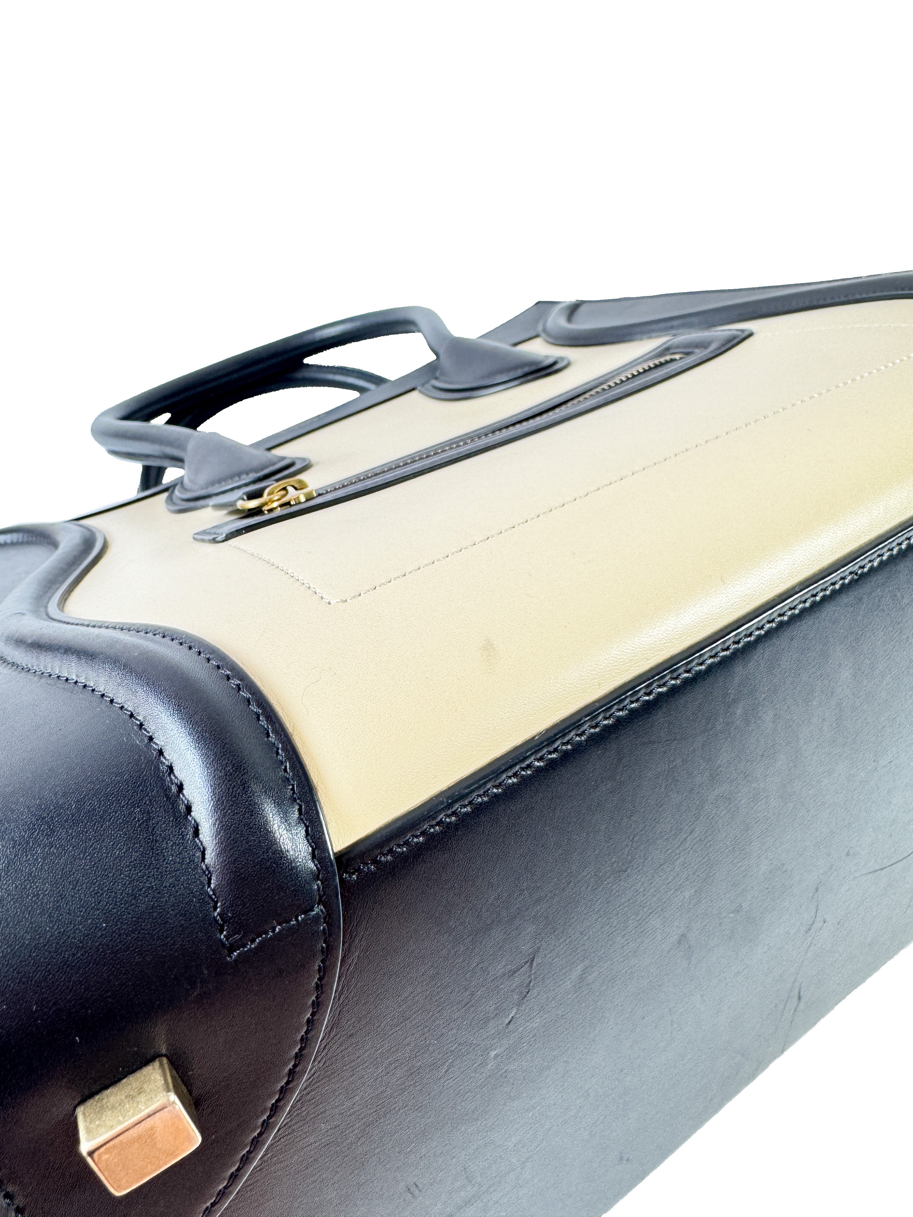 Celine Tricolor cream/black/brown Luggage Bag Leather Mini F-CU-0144