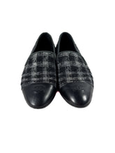 Chanel 2016 black/gray tweed interlocking double CC loafers size 40.5