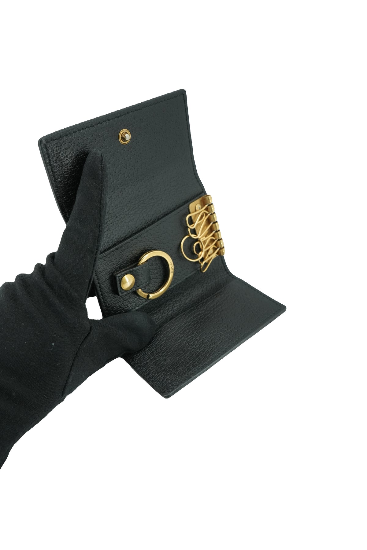 Gucci black GG leather key holder 0416