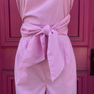 Gretchen Scott pink white striped jumpsuit size S