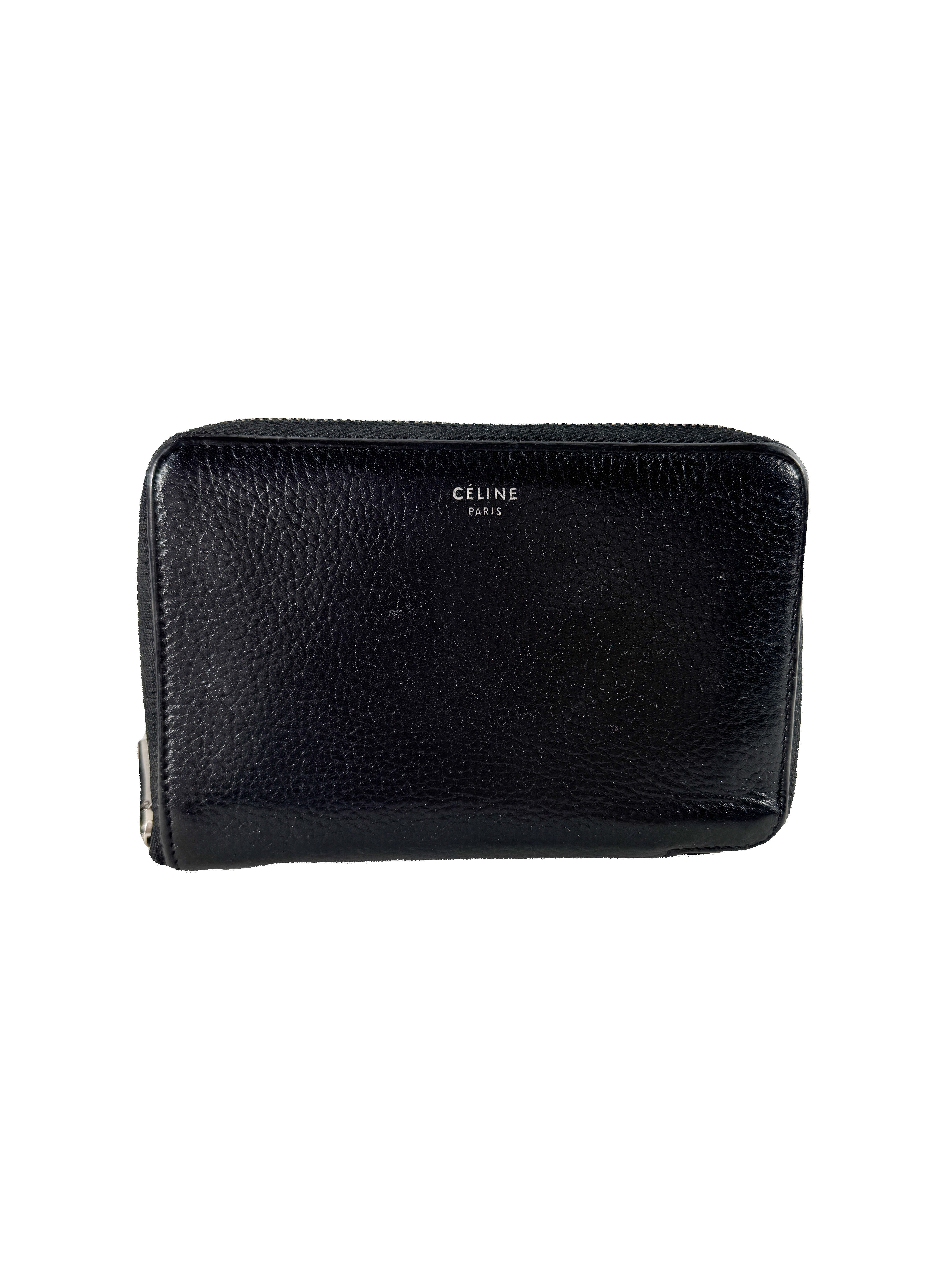 Celine black/yellow leather small zip around wallet