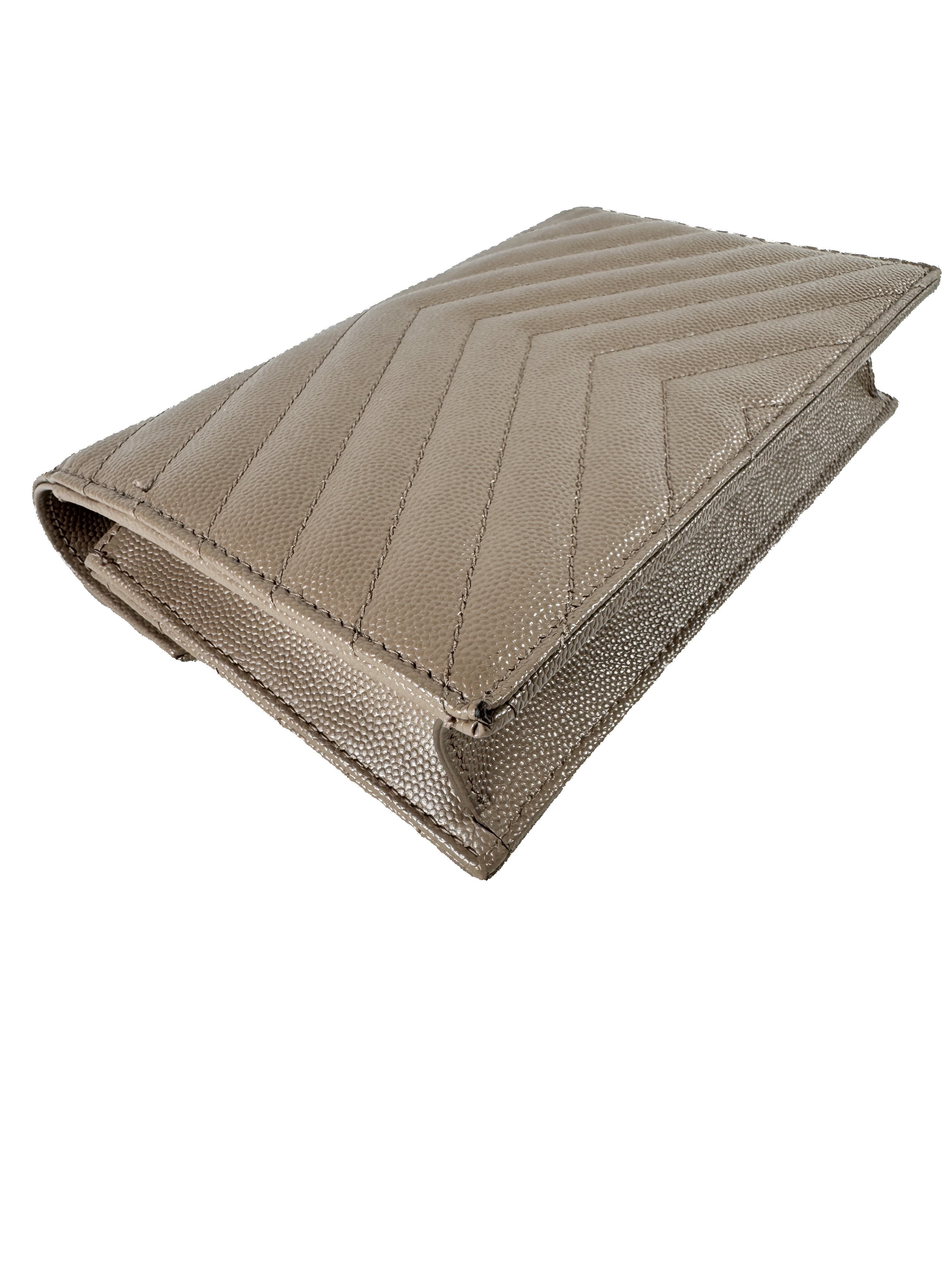 Saint Laurent chevron Cassandre grain de poudre chain wallet dark beige YBL695108 0822
