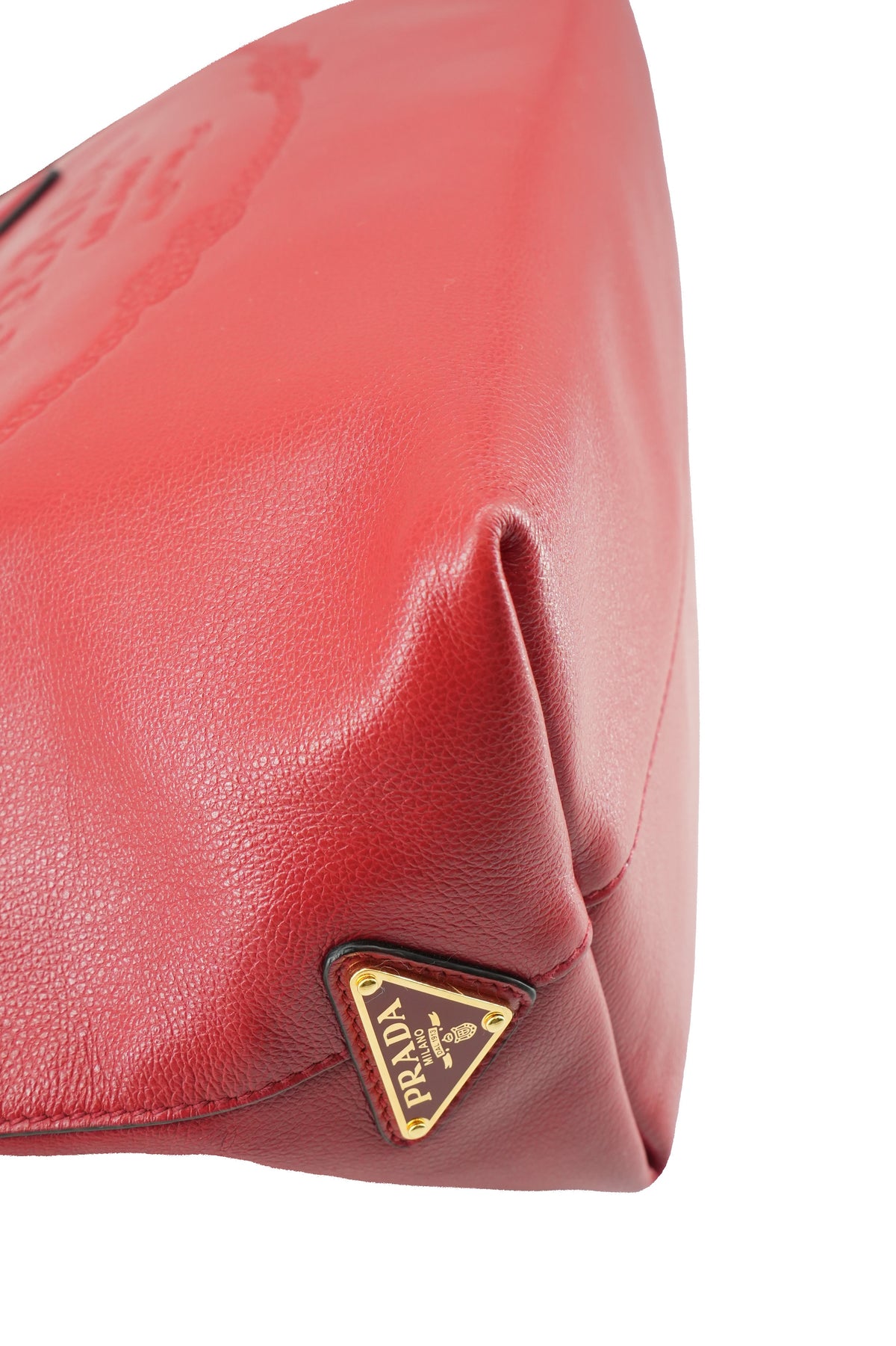 Prada red leather embossed logo satchel 204