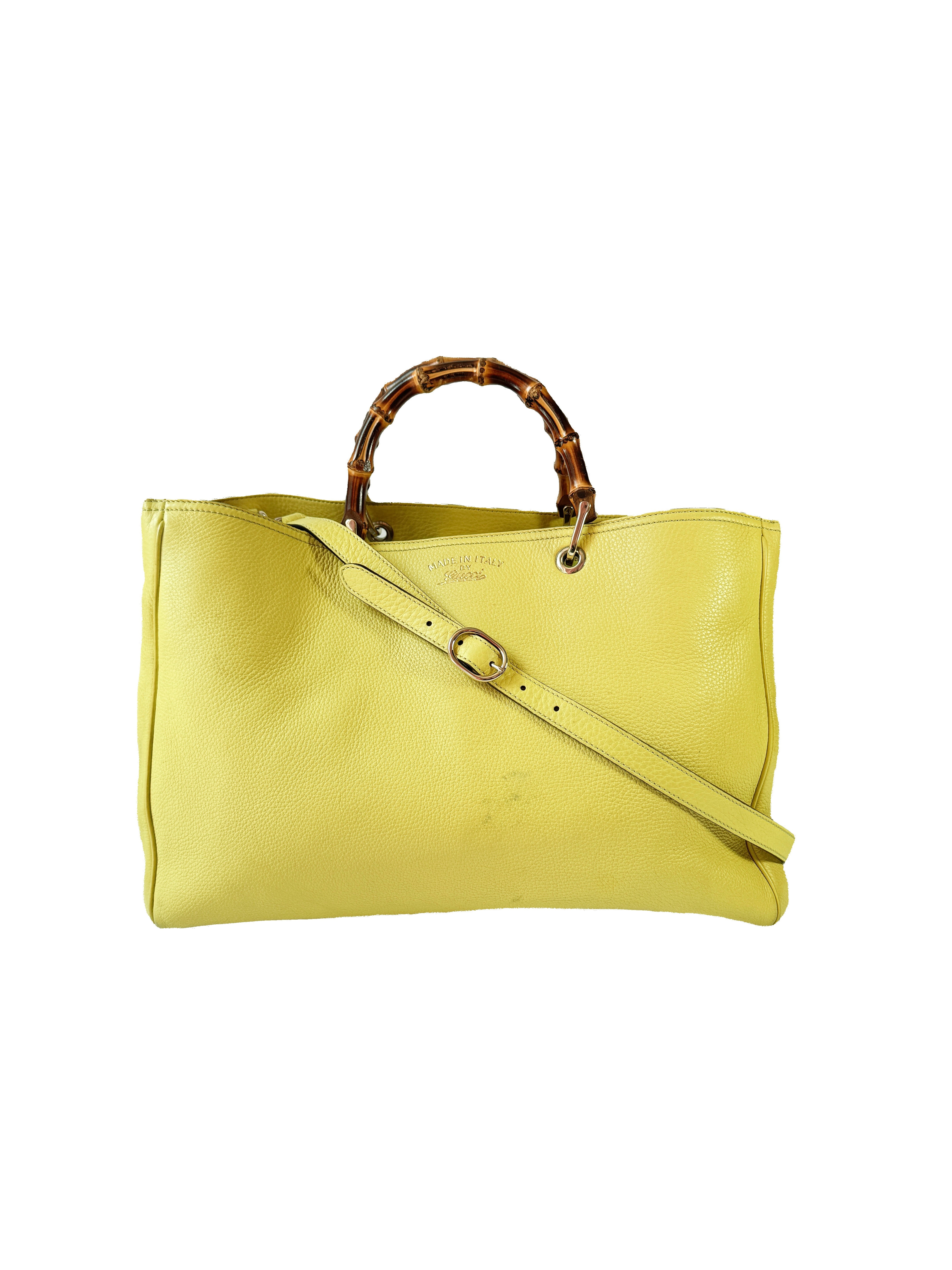 Gucci chartreuse leather Bamboo handle shopper  323658 525040