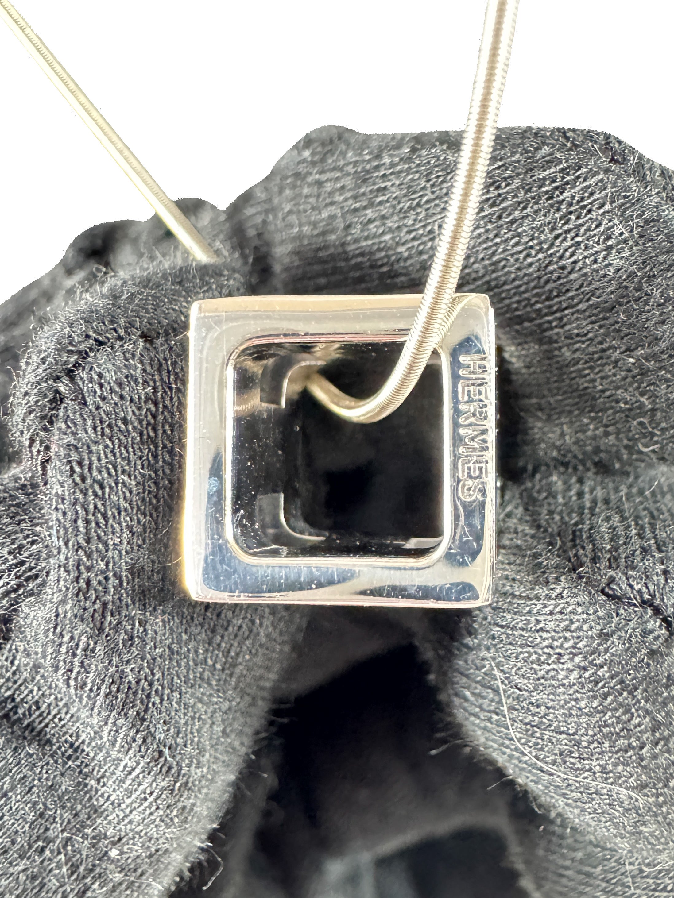 Hermès silver cage d'Ache cube necklace