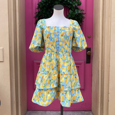 Betsey Johnson lemon print short sleeve dress size XL New With Tags