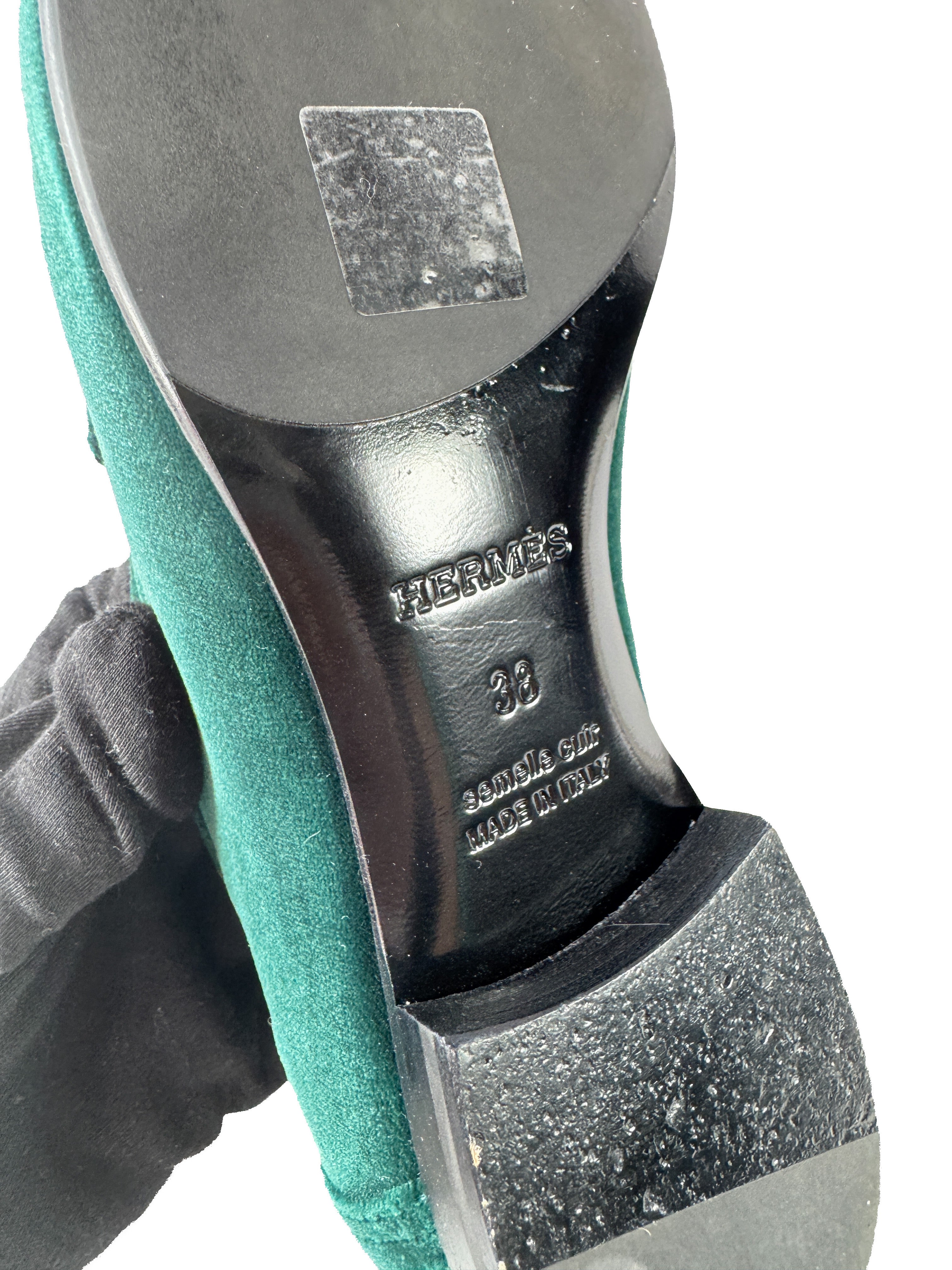 Hermès green velvet Paris loafers 38 Vert Fonce HC232135Z 23 07