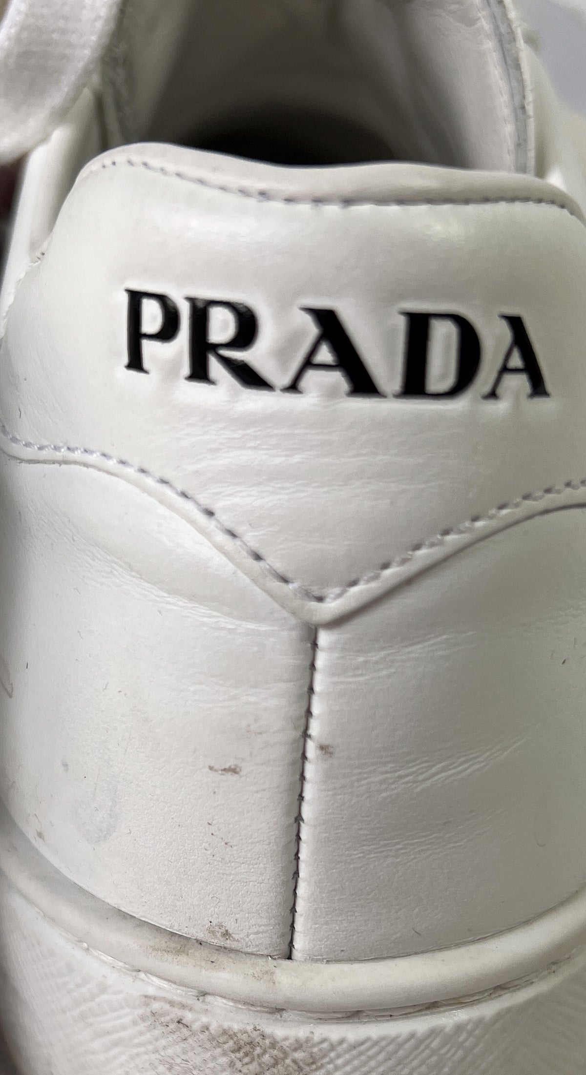 Prada district avenue white red leather sneakers size 38