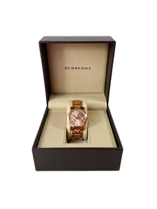 Burberry rose gold tone plaid watch