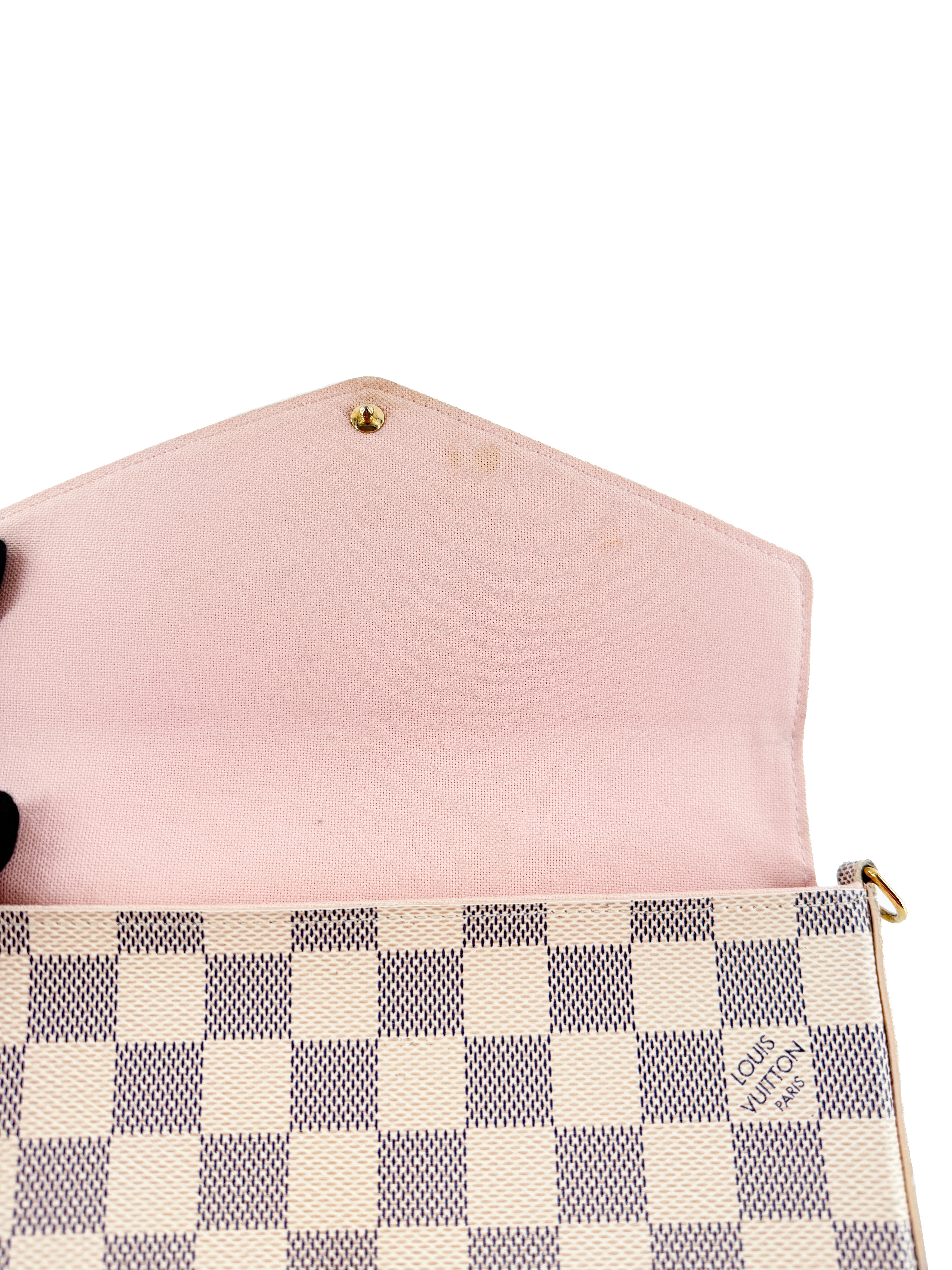 Louis Vuitton damier azur pochette Felicie chain wallet rose ballerine w/ inserts MI1250