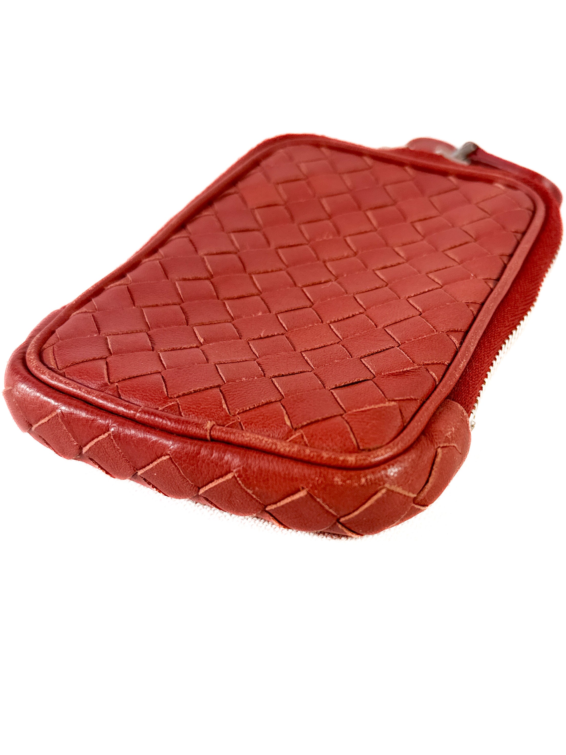 Bottega Veneta red intrecciato leather nano zip tech case lanyard 2175