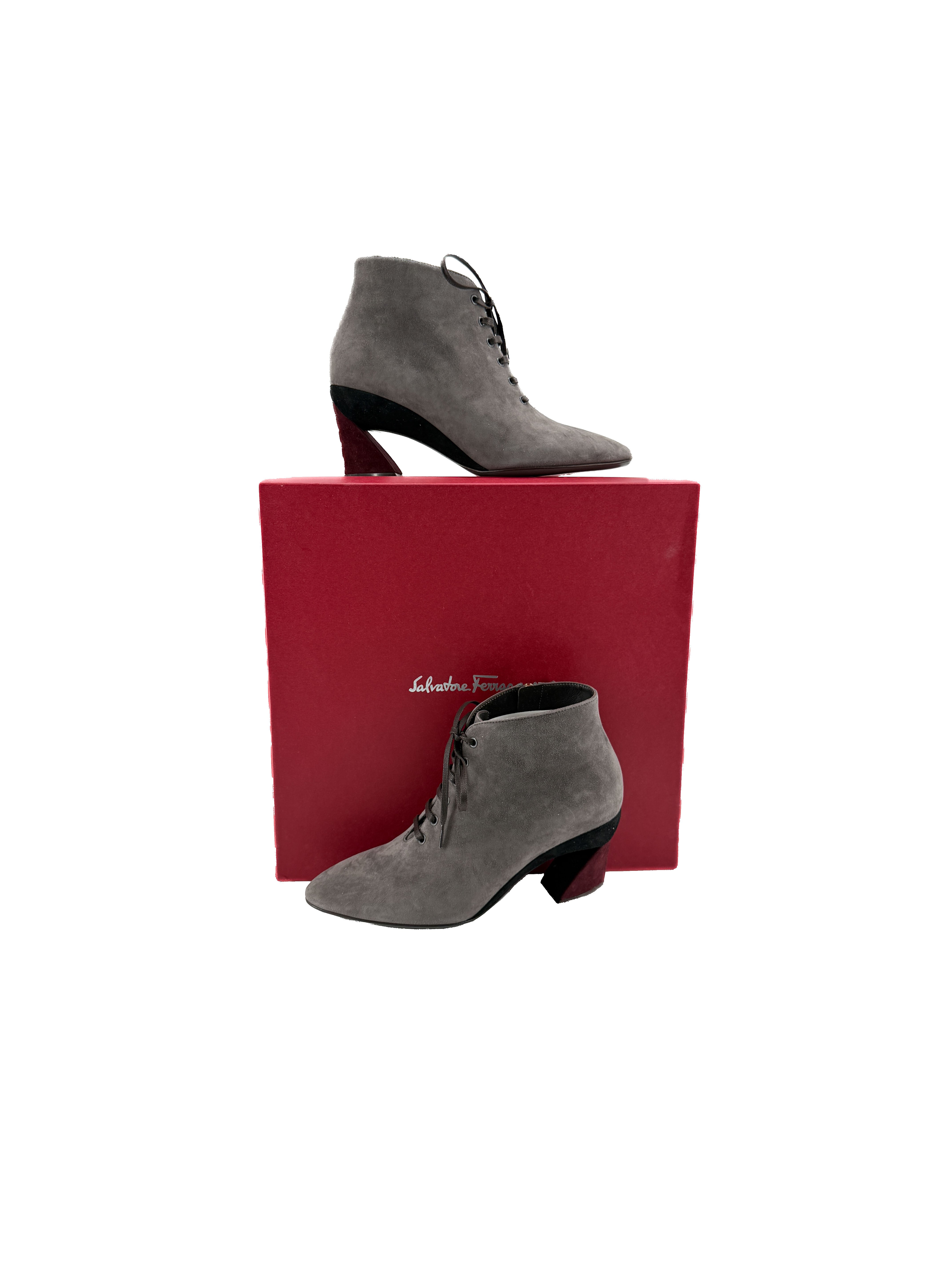 Salvatore Ferragamo tri color suede heeled booties size 6 NEW BOX