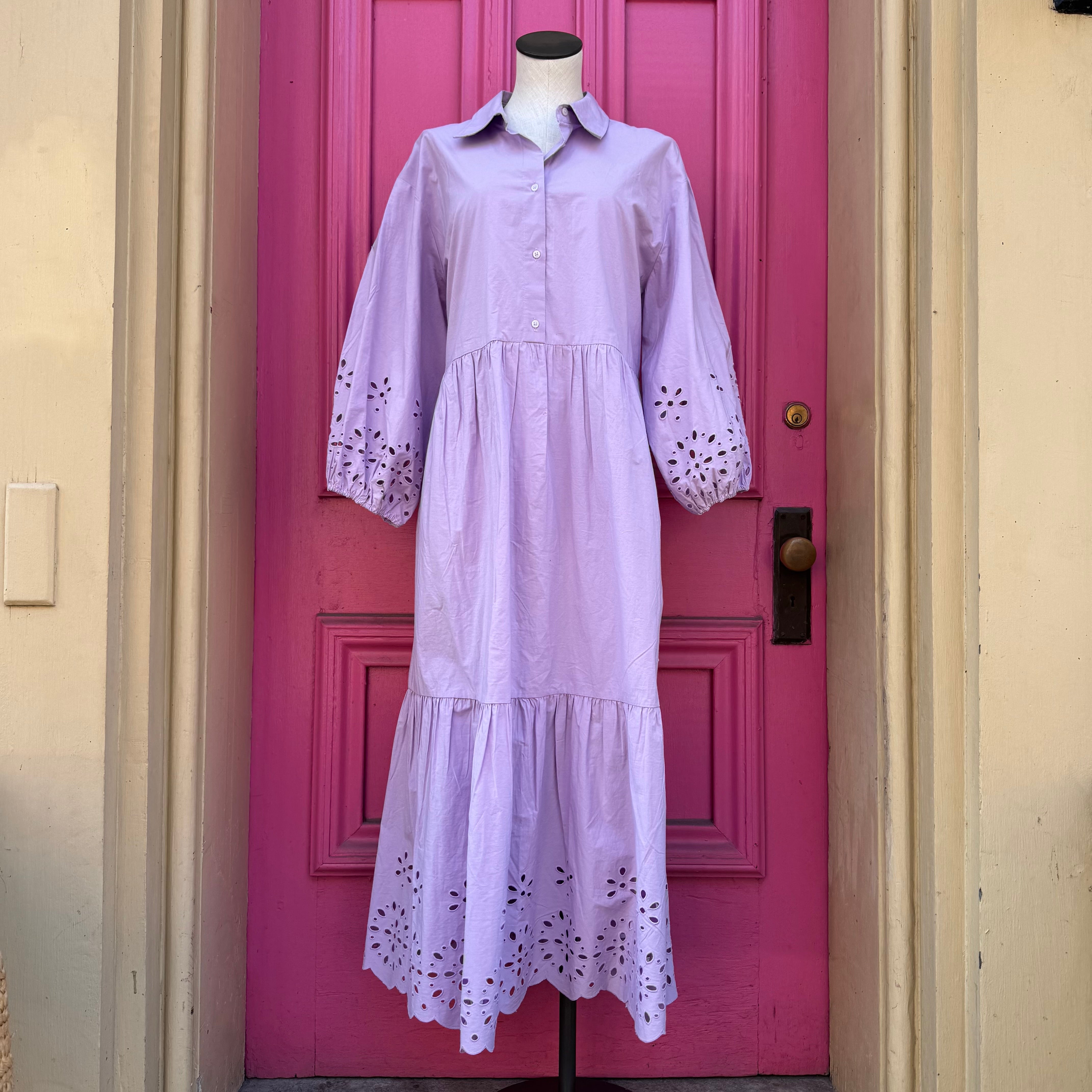 Maeve purple button up eyelet dress size L NWT