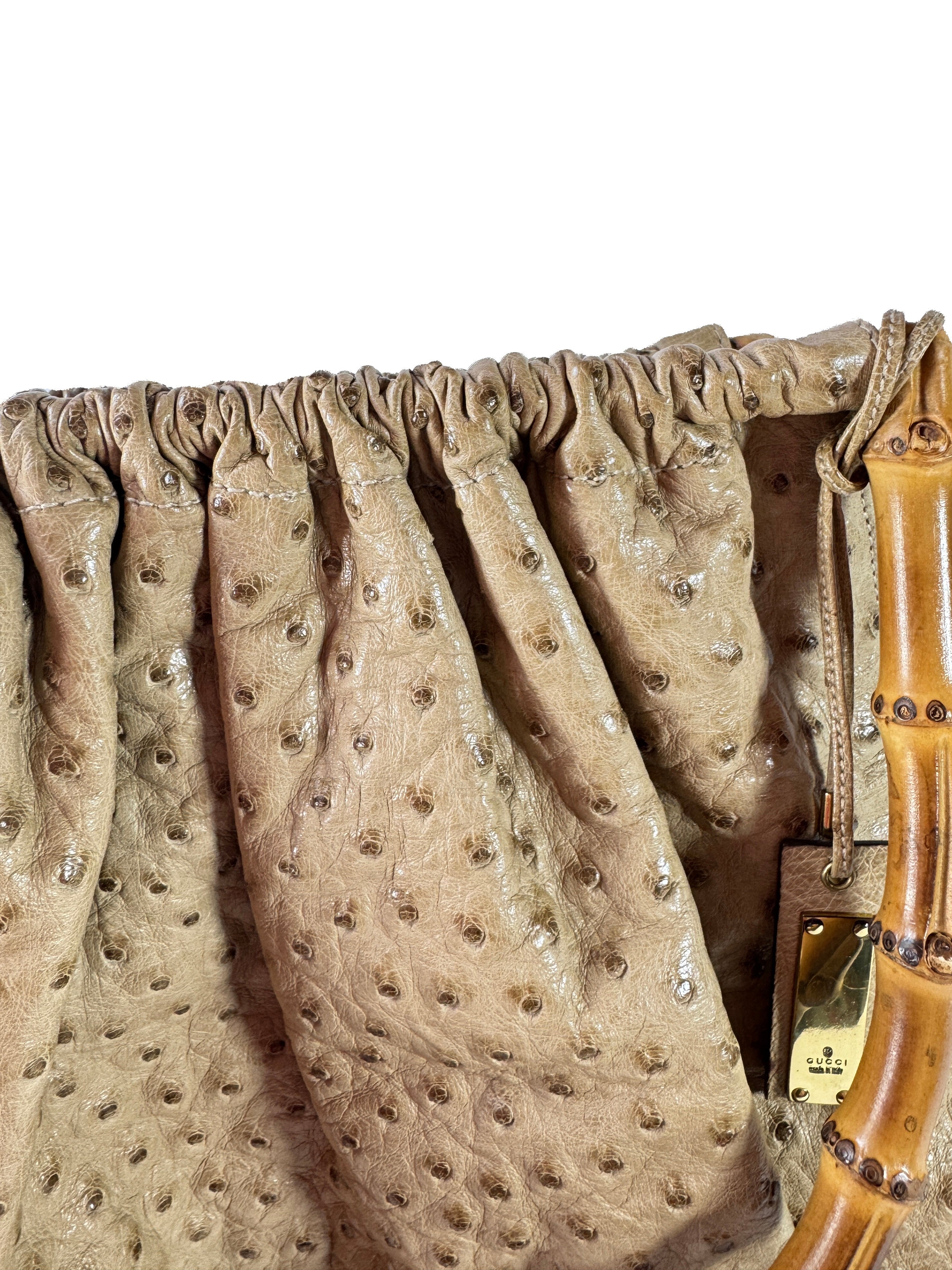 Gucci beige bamboo handle Ostrich vintage bag 204990