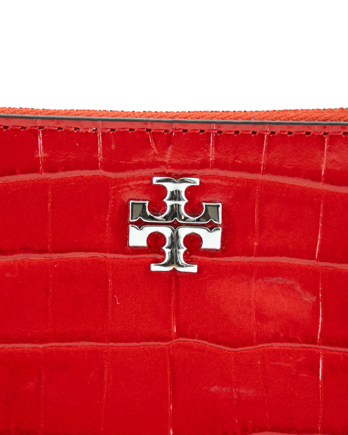 Tory Burch red croc embossed card wallet