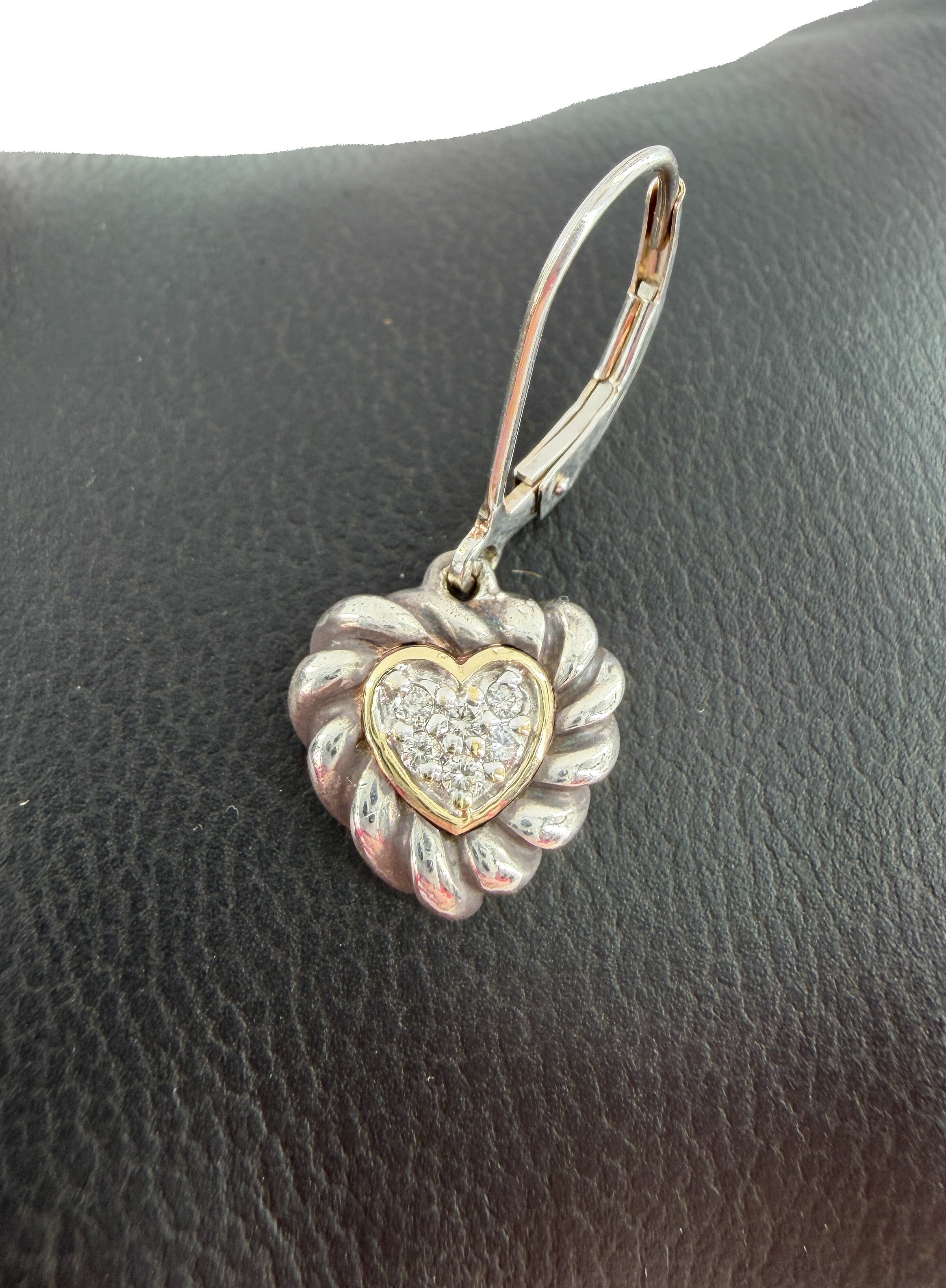 David Yurman sterling silver, yellow gold, diamond drop earrings