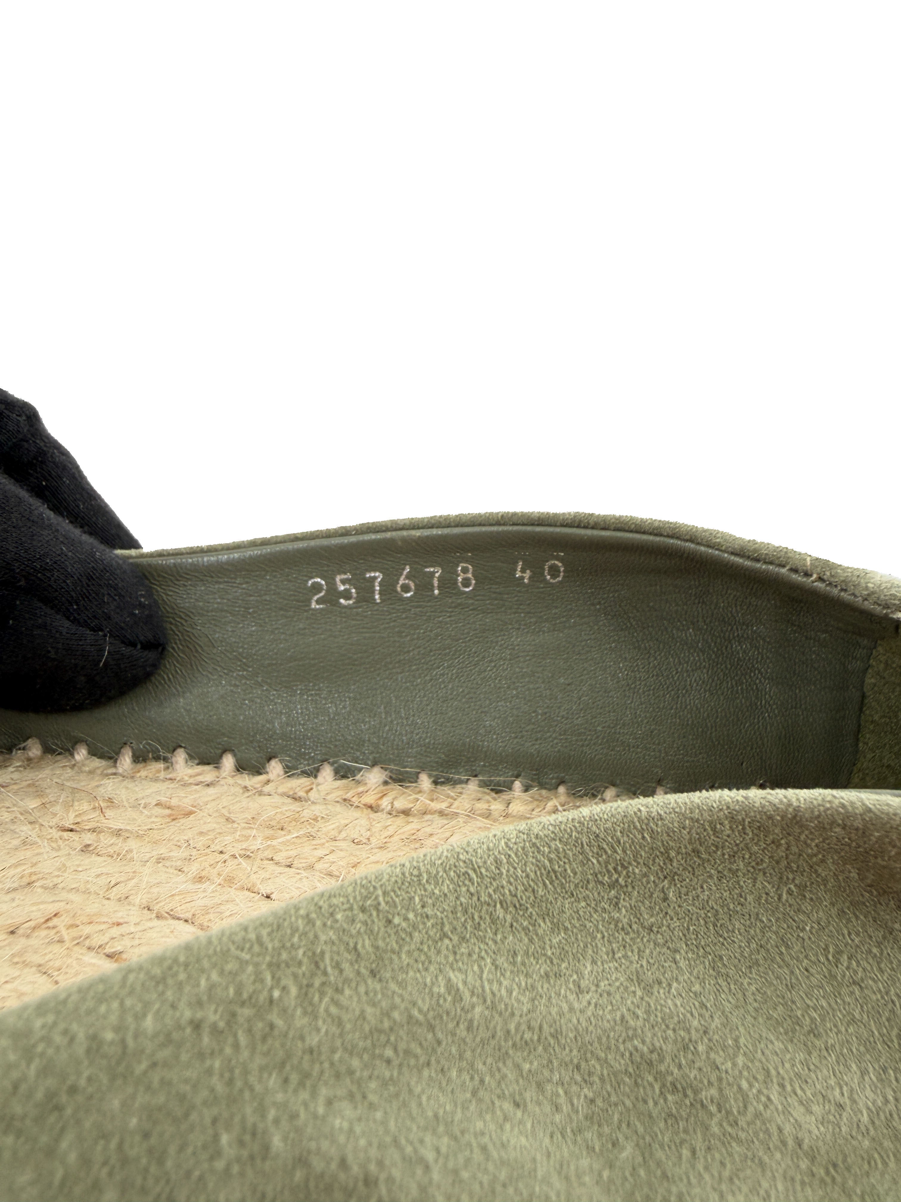 Gucci olive suede interlocking G espadrille flats size 40