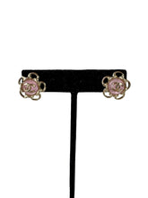 Chanel pink/gold CC enamel flower stud earrings F24B