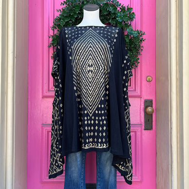 Free People black gold print top size S