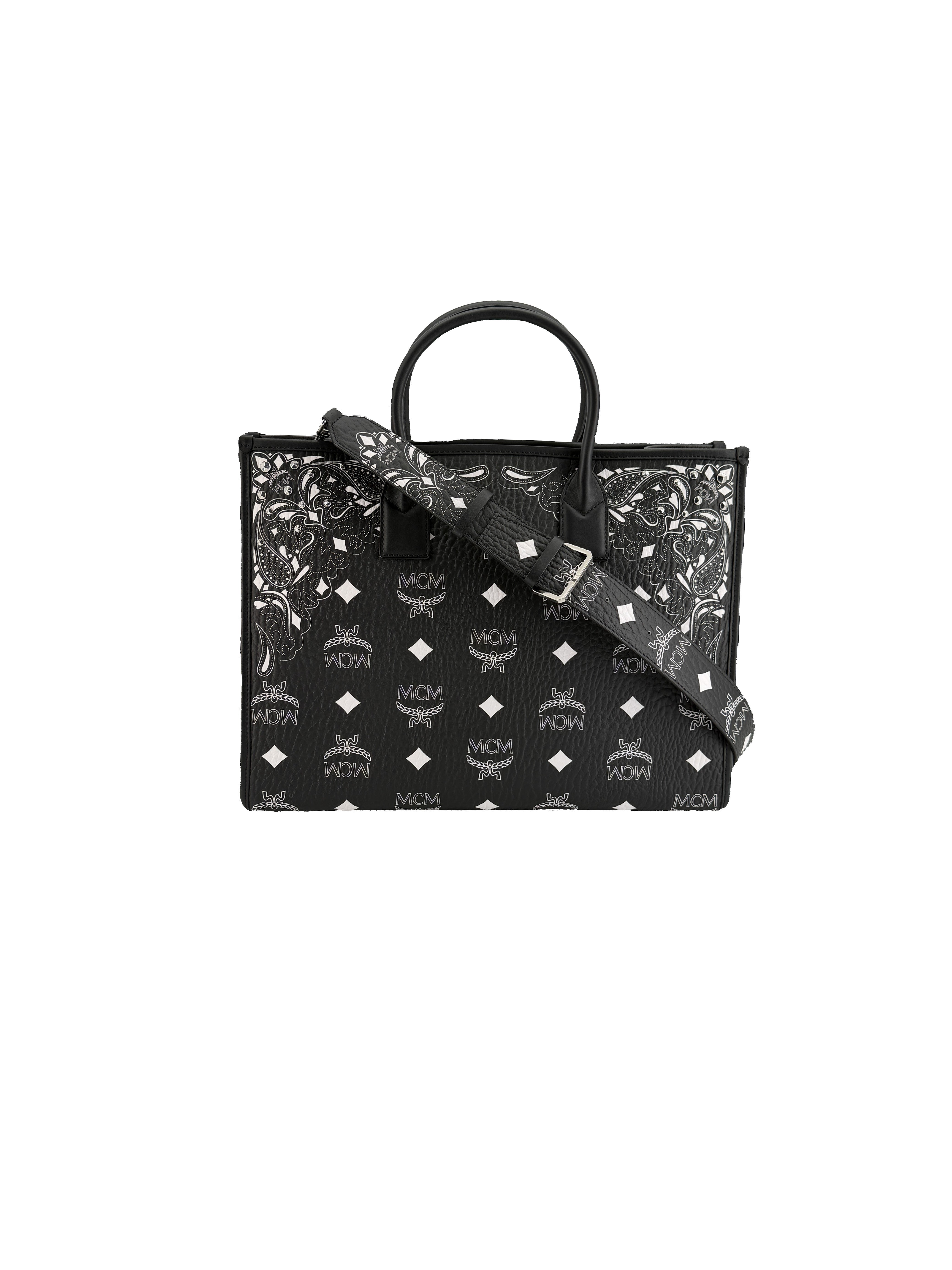 MCM black Munchen studded Bandana Visetos large tote