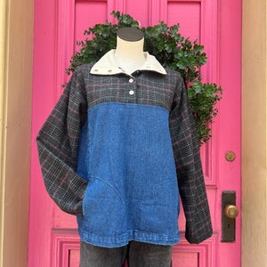 Carleen denim plaid pullover size L NWT