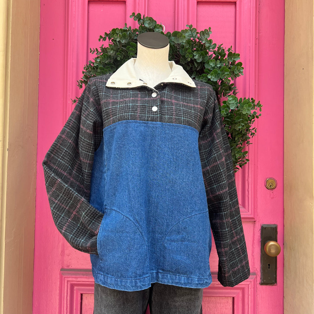 Carleen denim plaid pullover size L NWT