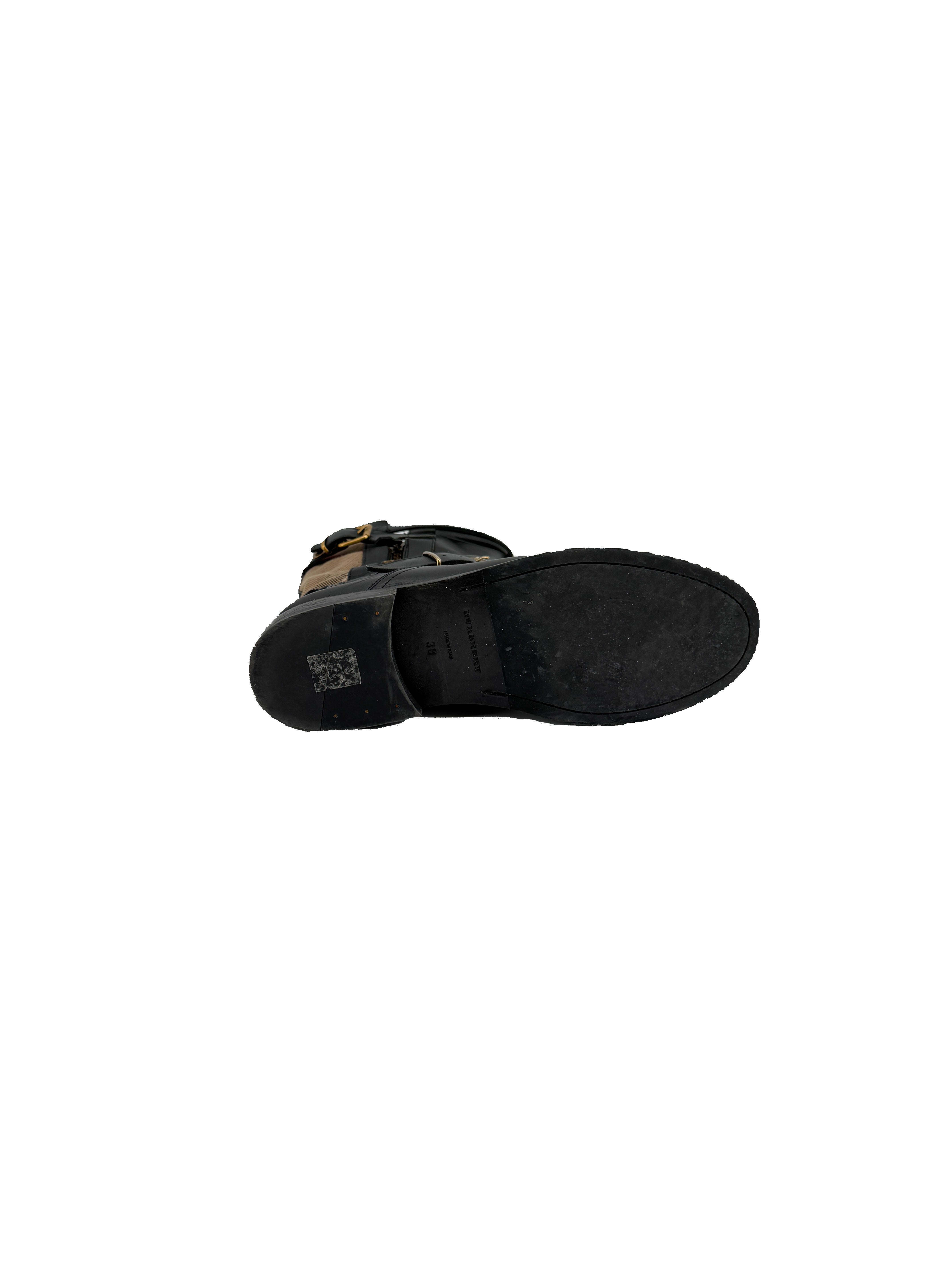 Burberry black leather Grantville check boots size 38 BOX