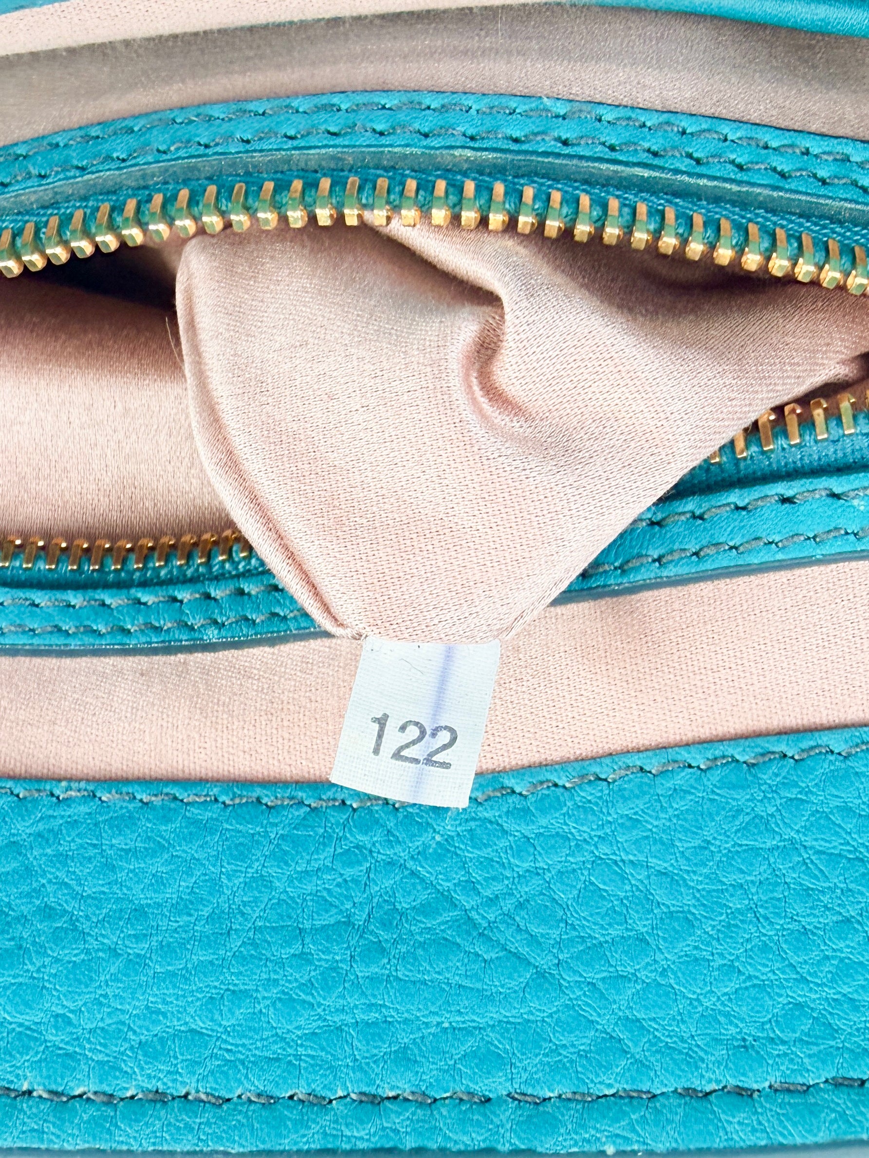 Miu Miu teal blue Caribe leather tote 122