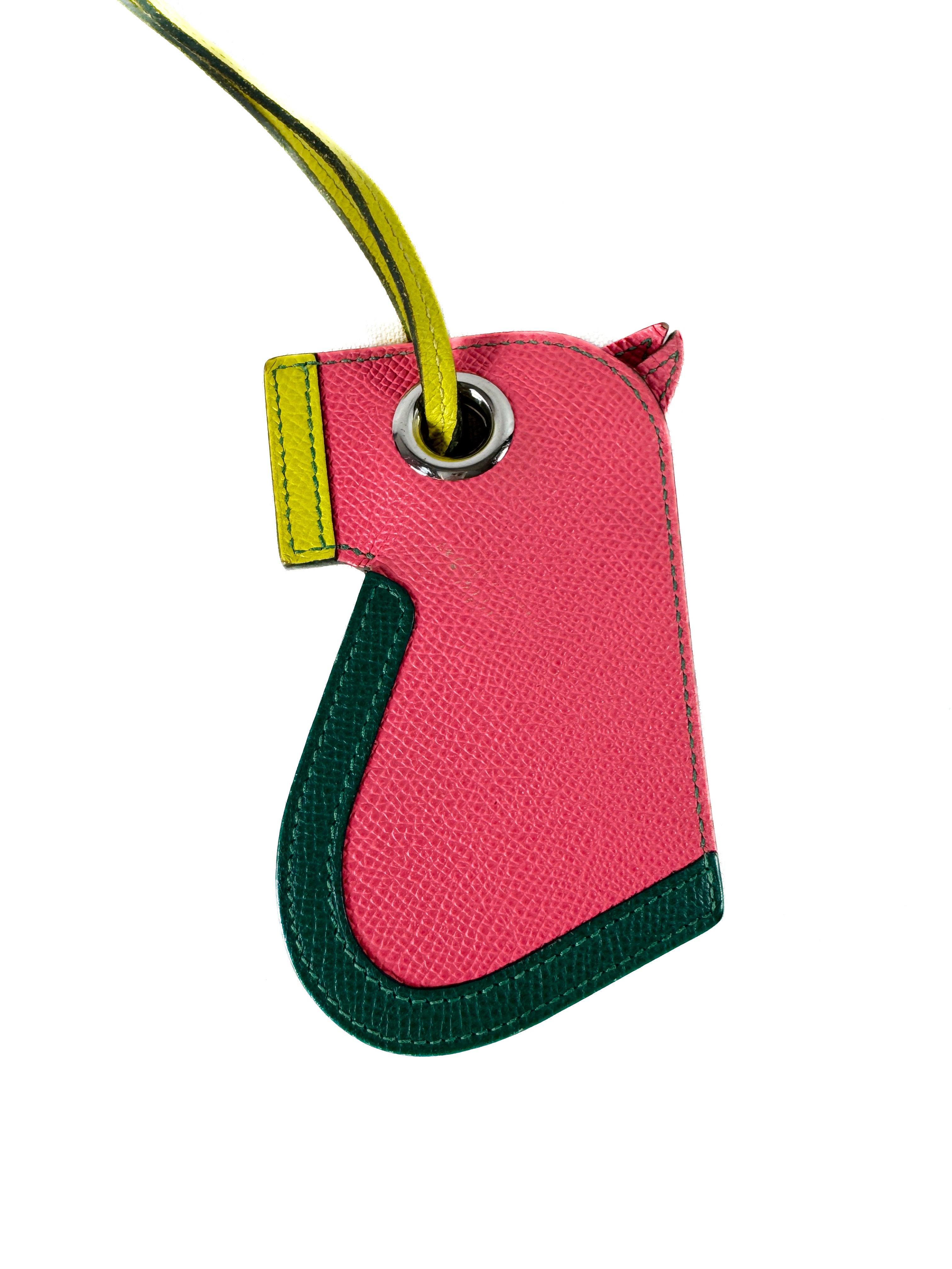 Hermès rose azalee/lime/malachite epsom leather Camail bag charm