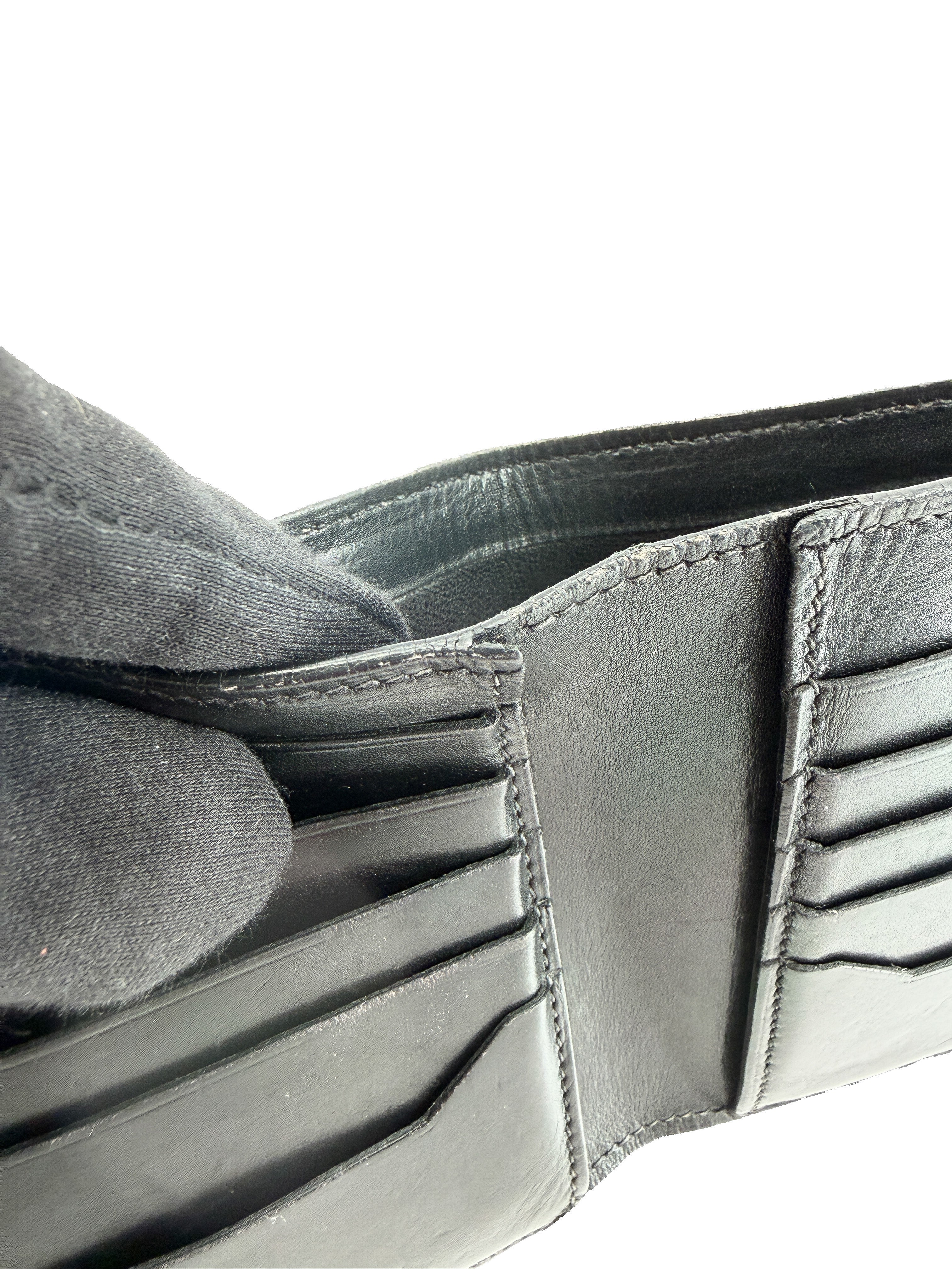 Hermès black leather bifold wallet square E