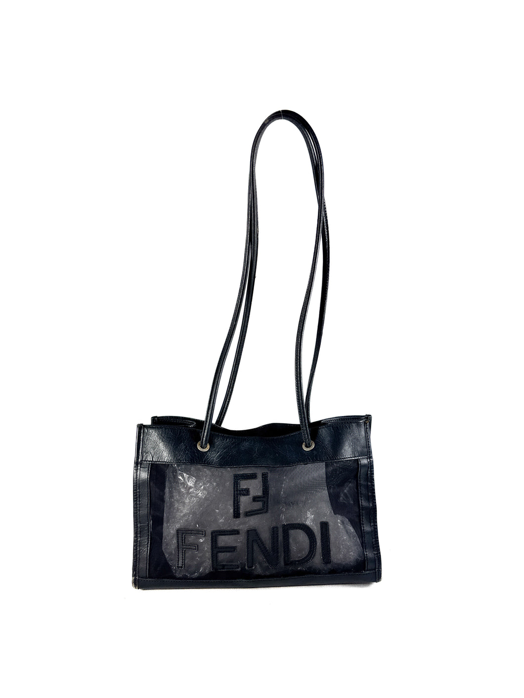 Fendi black vintage leather/mesh tote 228 259645 059